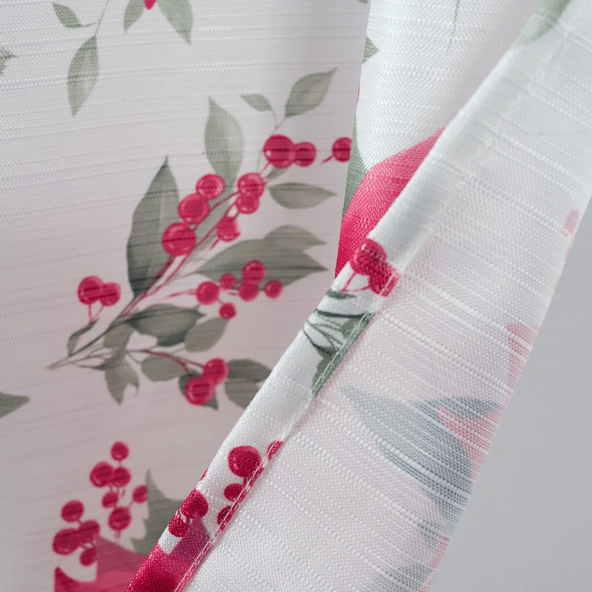 Christmas Holly Poinsettia Printed Kitchen Curtain