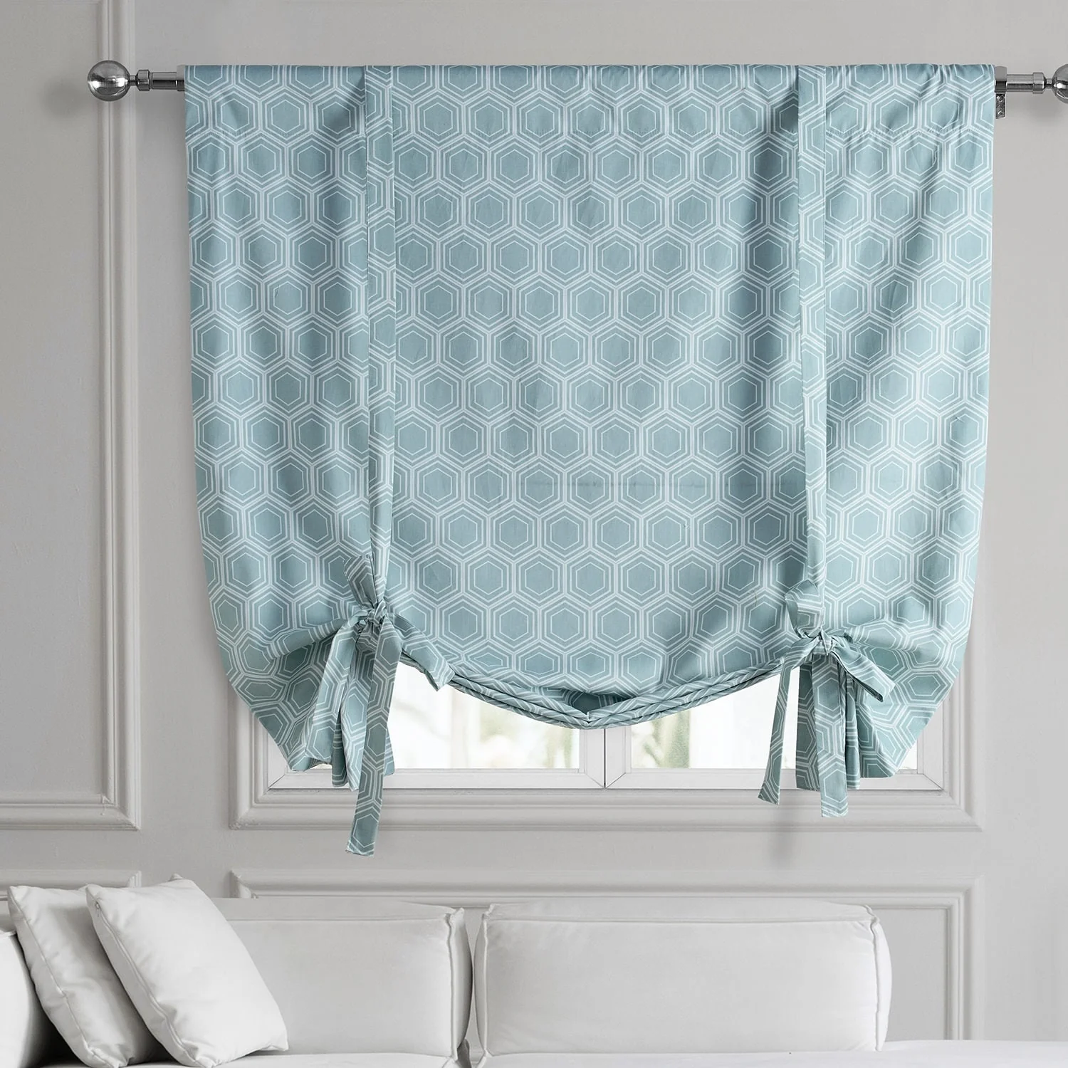 Exclusive Fabrics Honeycomb Ripple Aqua Printed Cotton Tie-Up Window Shade (1 Panel) - 46 X 63