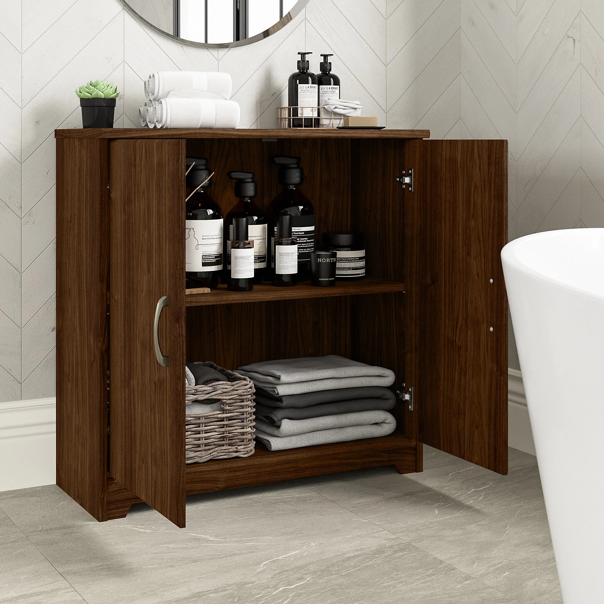 Cabot Small Bathroom Storage Cabinet with Doors by Bush Furniture