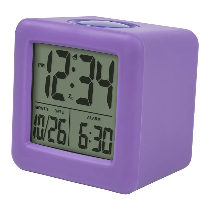 Equity by La Crosse Purple Soft Cube LCD Alarm Clock with Smart Light