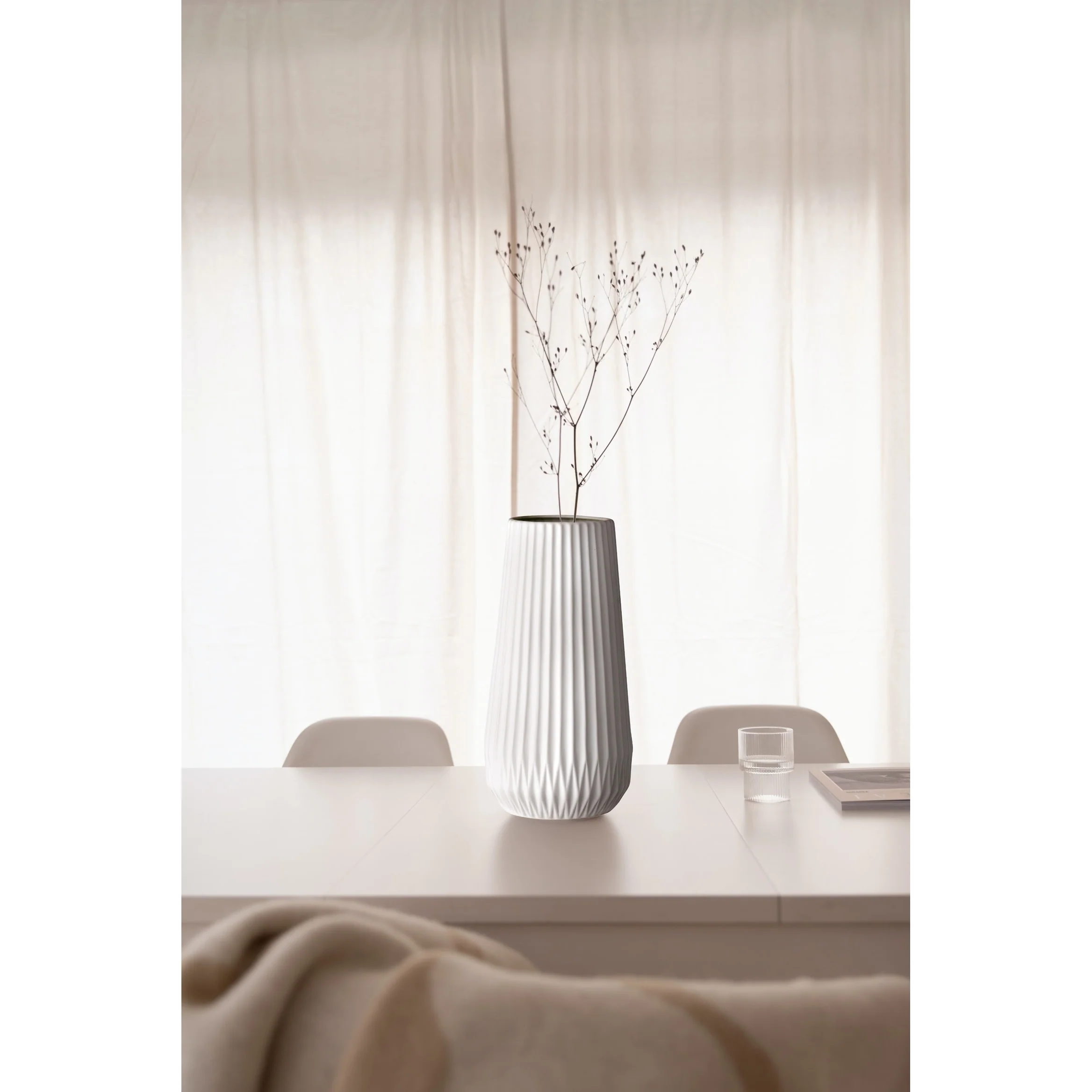 Stoneware Fluted Vase with Embossed Lines - 5.5