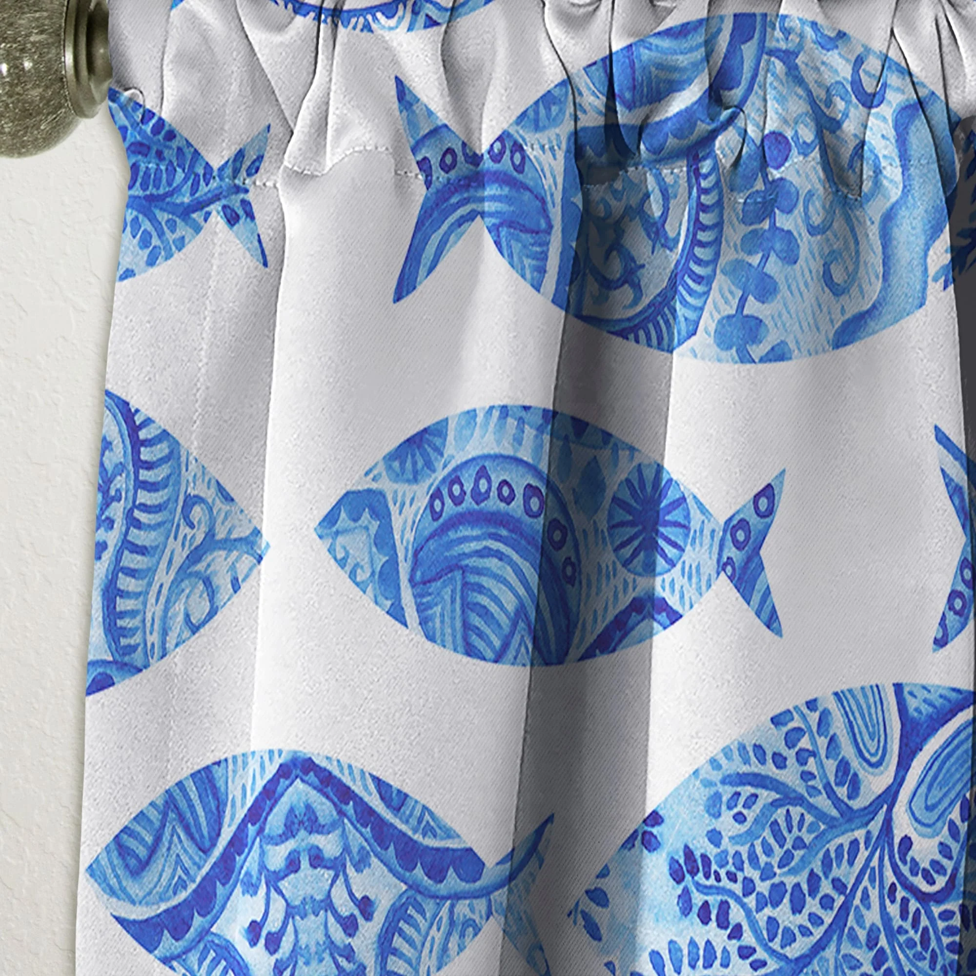 Designart 'Seamless pattern with fishes' Nautical Blackout Curtain Single Panel