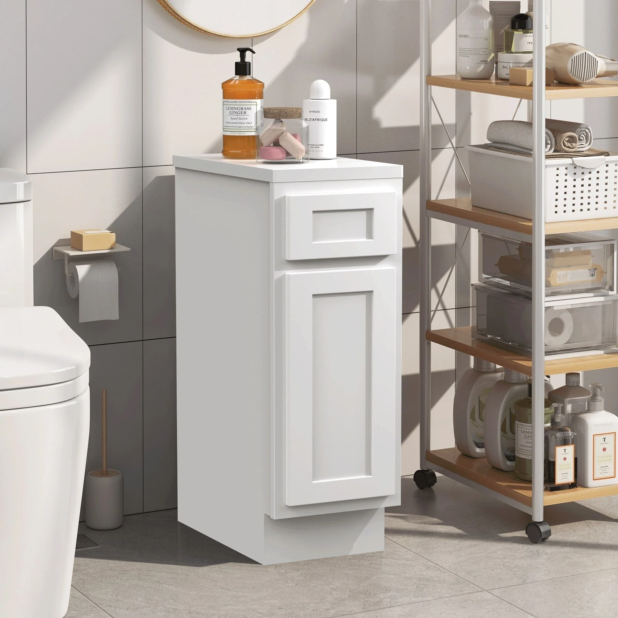 Vanity Art 12 Inch Bathroom Vanity Base Cabinet Single Right Offset Solid Wood Small Bathroom Storage Floor Cabinet