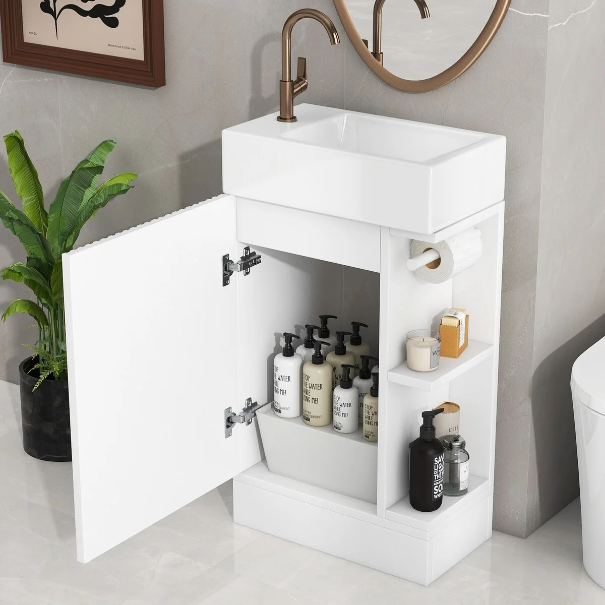 18.6 in. W x 10.6 in. D x 33.2 in. H Bathroom Vanity with Sink and Two-tier Shelves