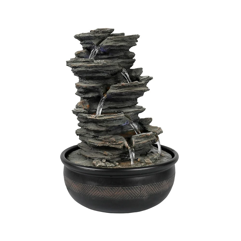 15.7 inches High Rock Falls Tabletop Water Fountain with LED Lights