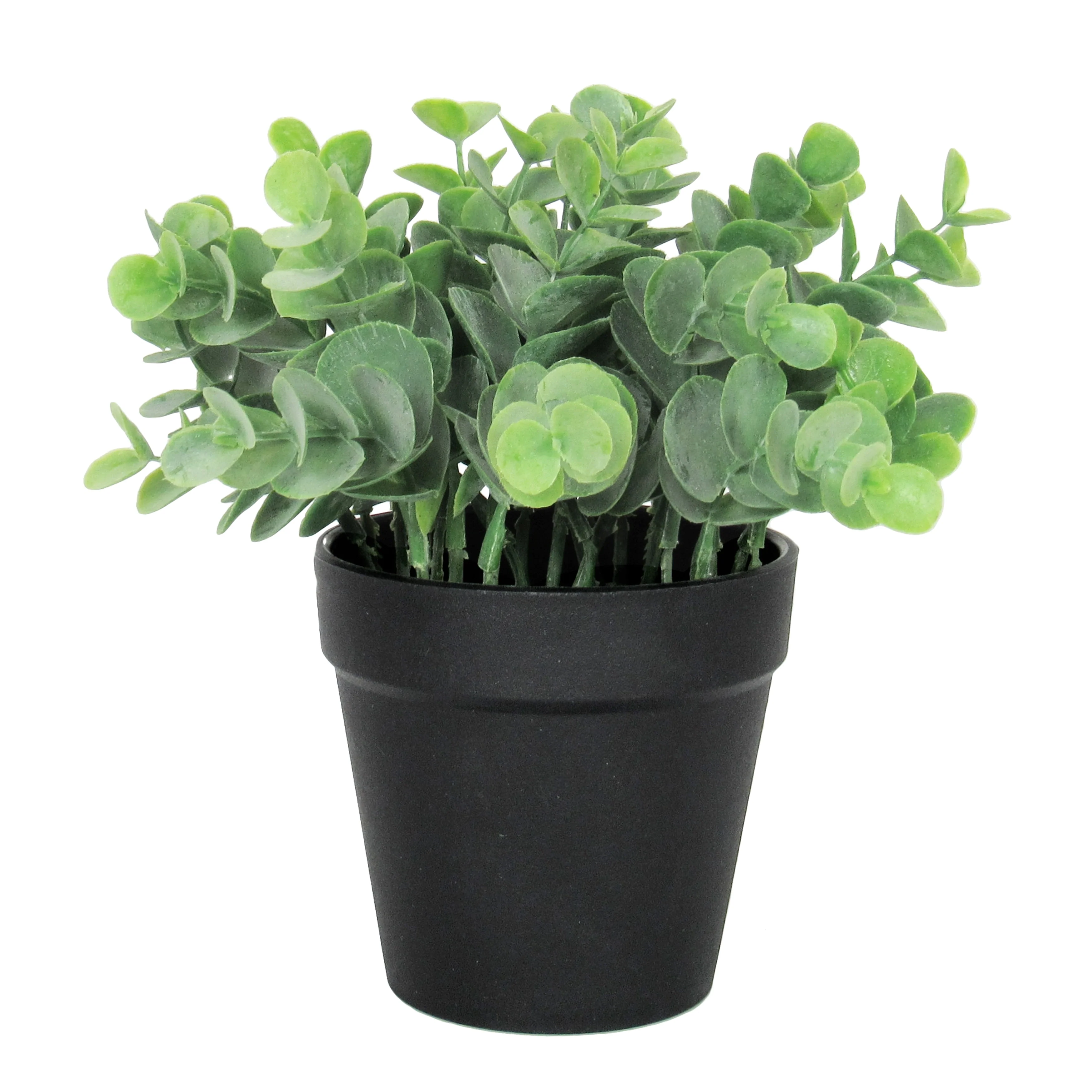 Set of 2 Artificial Eucalyptus Plant in Black Pot 7in - Green