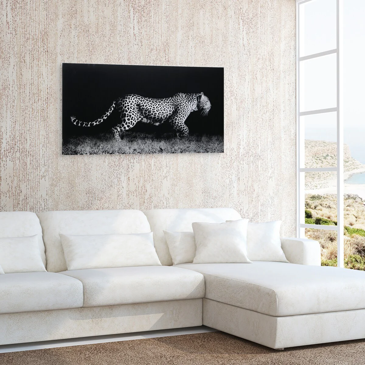 Leopard Wall Art Printed on Frameless Free Floating Tempered Glass
