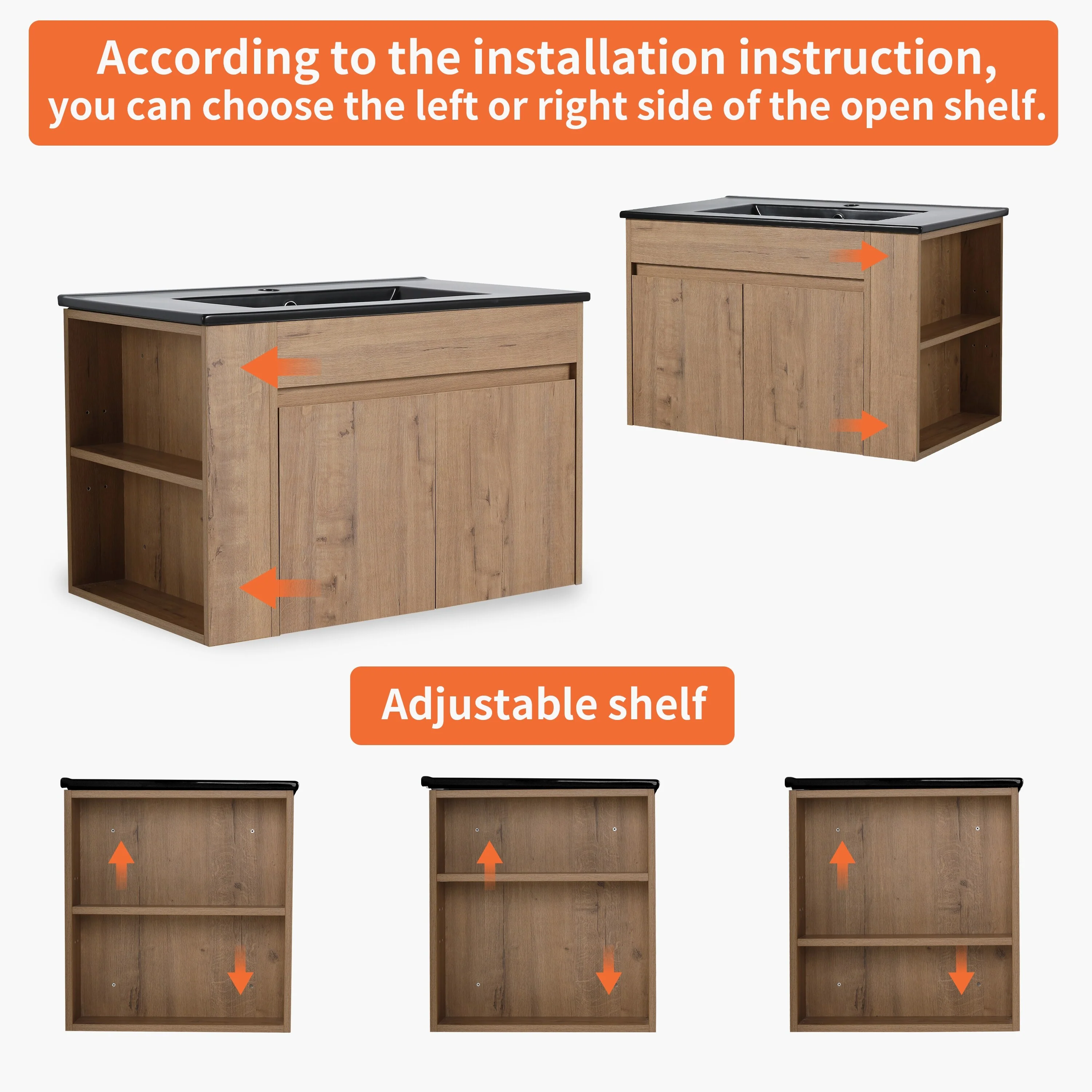 Beingnext 30 Inch Bathroom Vanity with Sink, Single Sink Floating Bathroom Vanity with Soft Close Door and Shelf