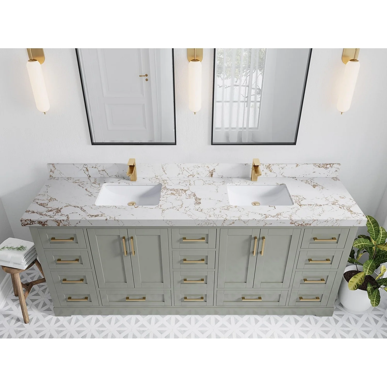 Willow Collection 84 in W x 22 in D x 36 in H Boston Double Bowl Sink Bathroom Vanity with Countertop