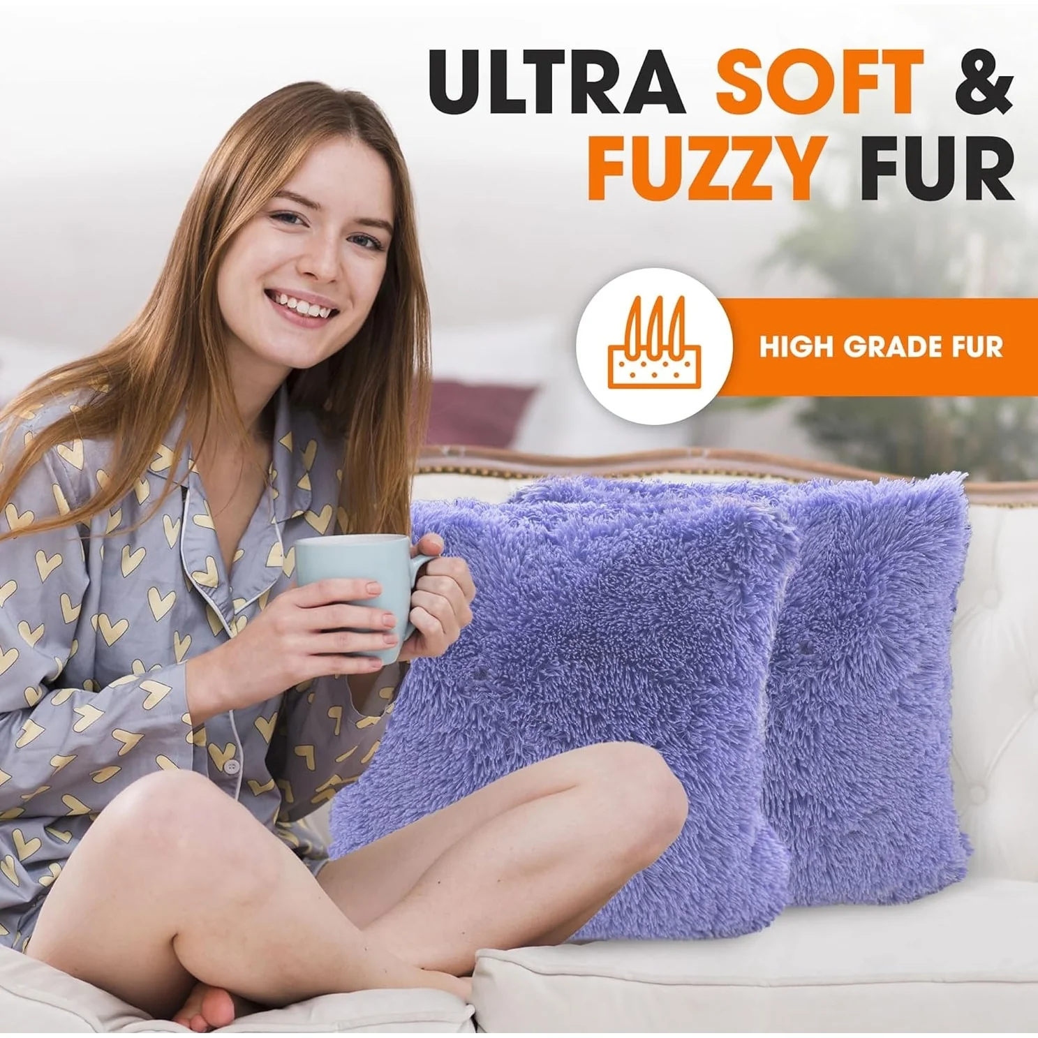 Cheer Collection Shaggy Long Hair Throw Pillows (Set of 2)