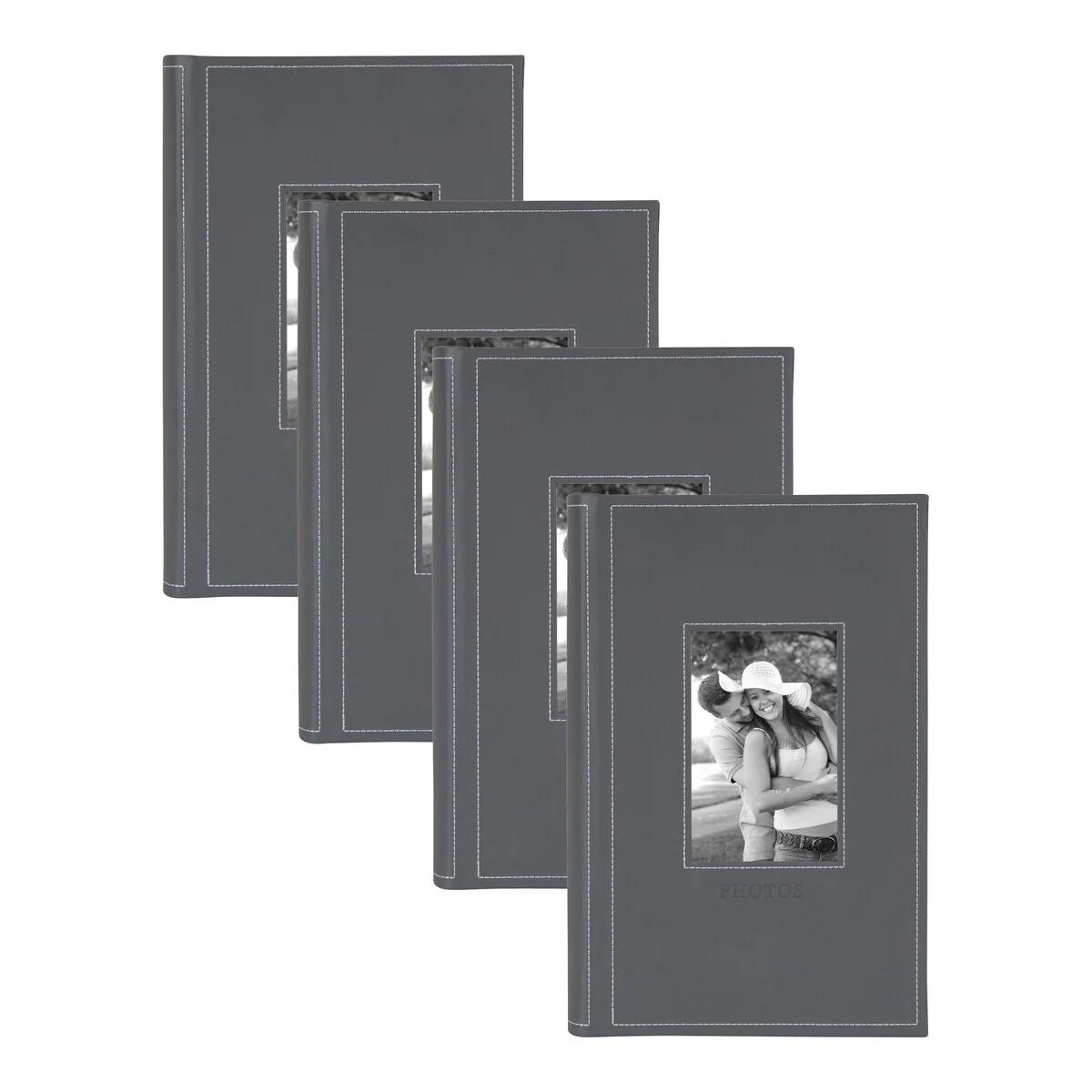 DesignOvation Debossed Black Faux Leather Photo Album (Pack of 4)