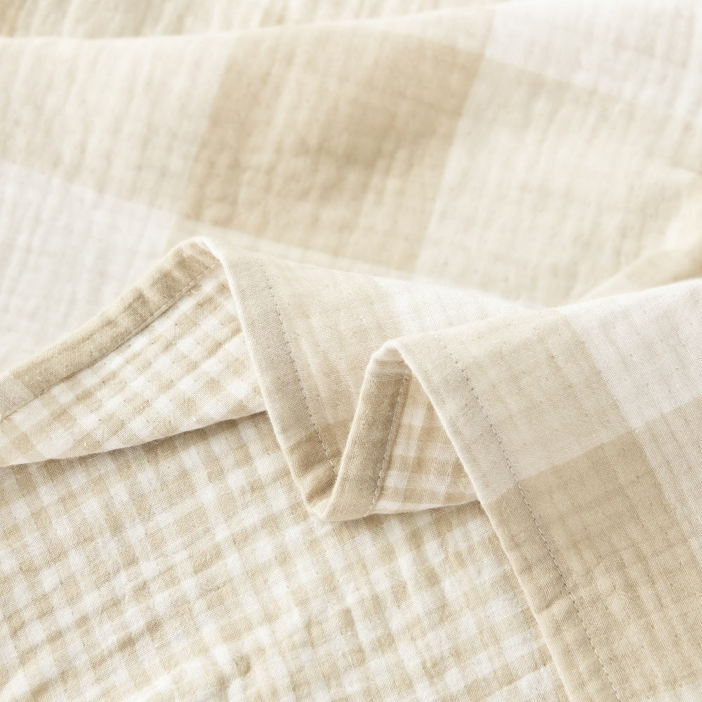 WHOLINENS Cotton Four Layers Muslin Gauze Picnic Throw Blanket Reversible