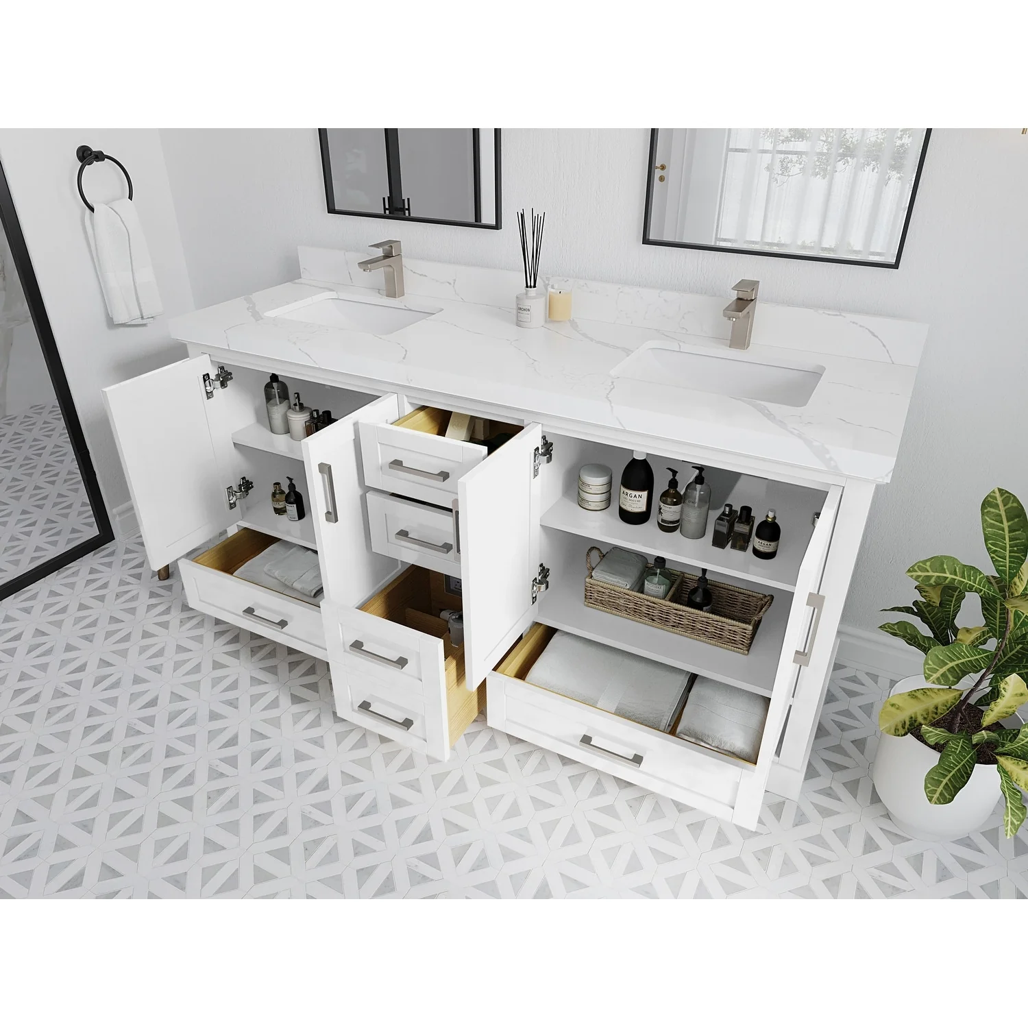 Willow Collection 84 in W x 22 in D x 36 in H Boston Double Bowl Sink Bathroom Vanity with Countertop