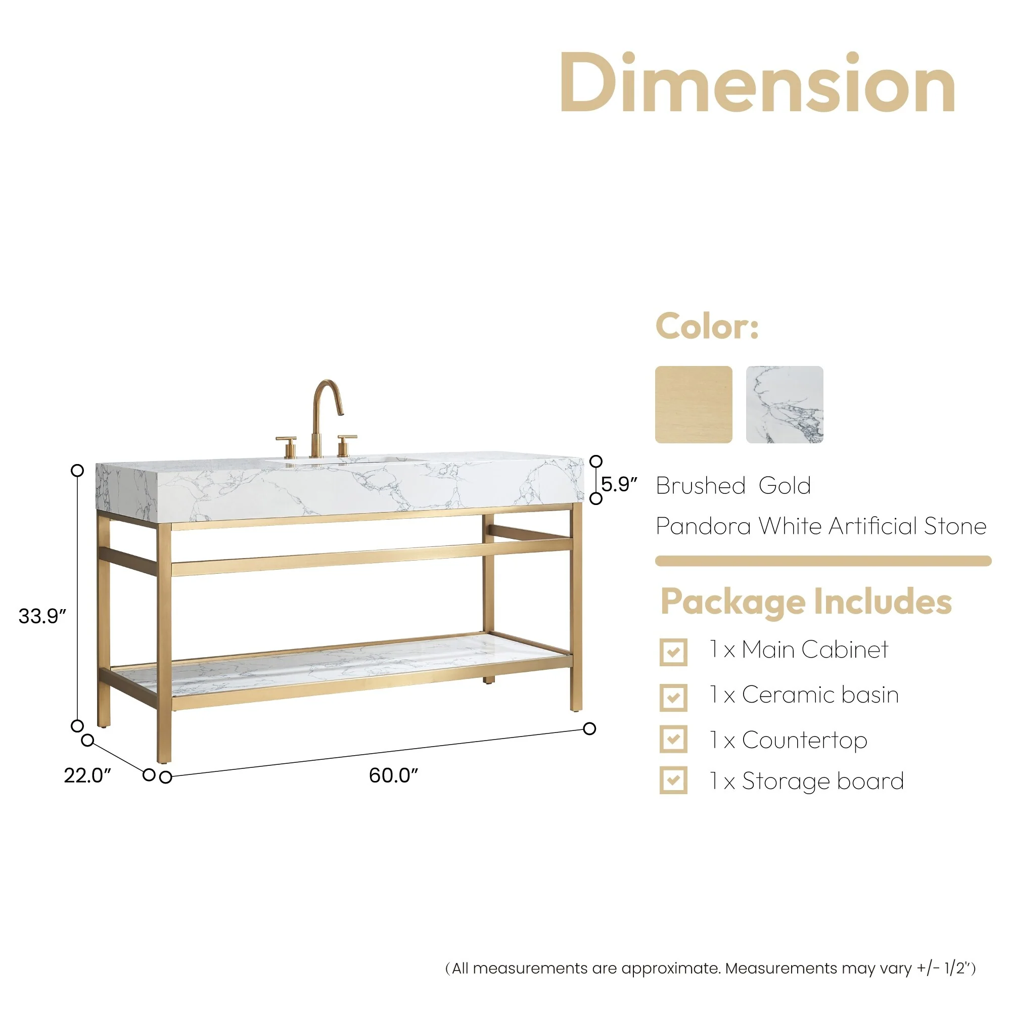 Ecija Bath Vanity, Metal Support with Composite Stone Top, no Mirror
