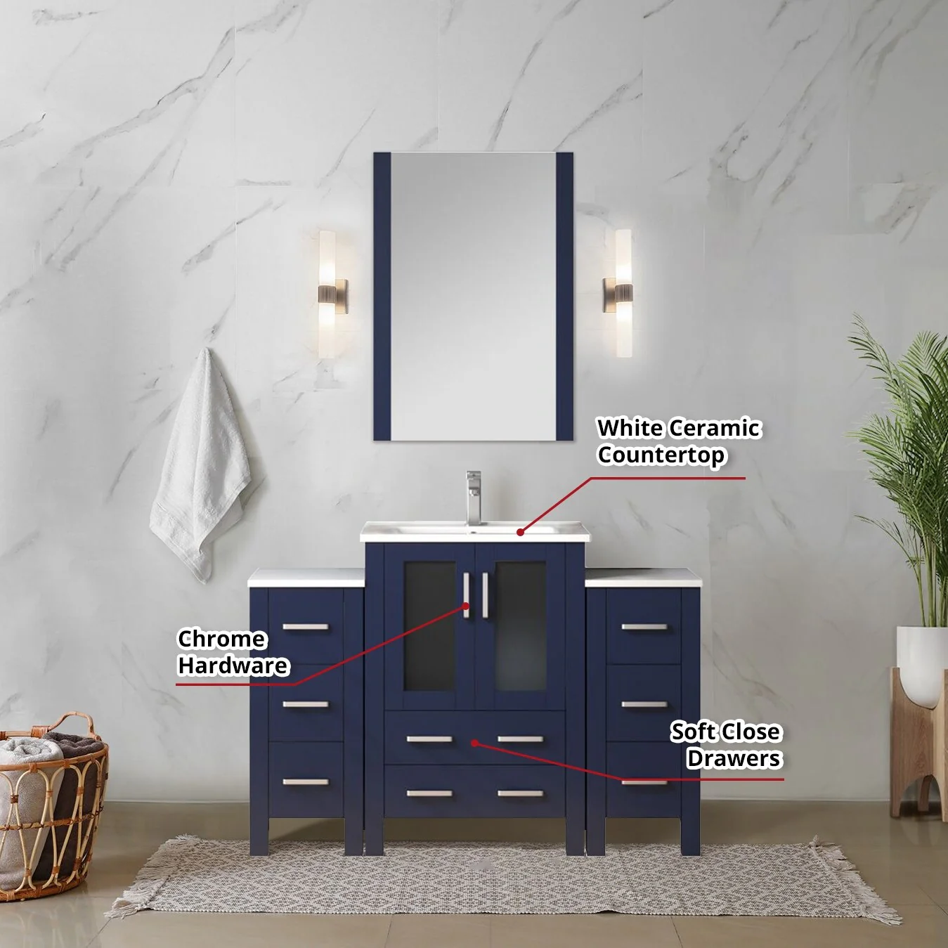 Volez Bath Vanity with Side Cabinet and Mirror