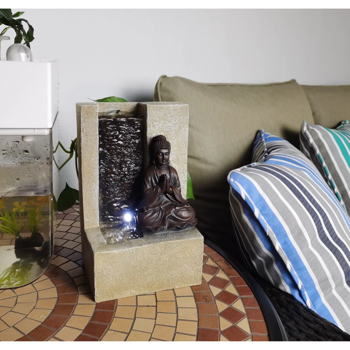 Indoor Buddha Tabletop Fountain with LED Light