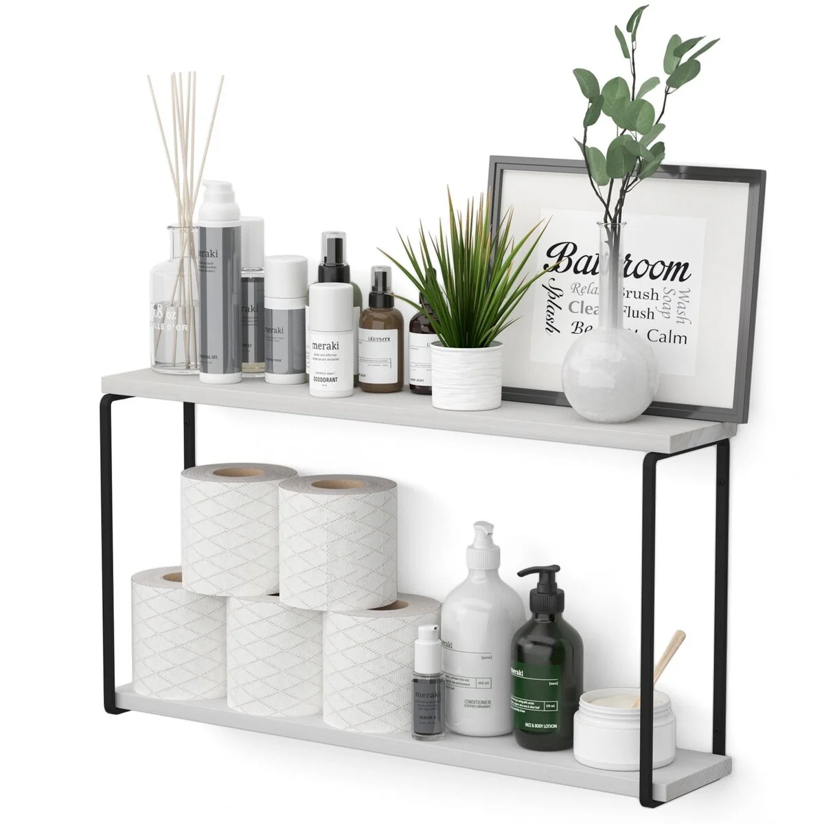 Wallniture Porto 2 Tier Wall Shelf, Bathroom Organizer, 24x4.5