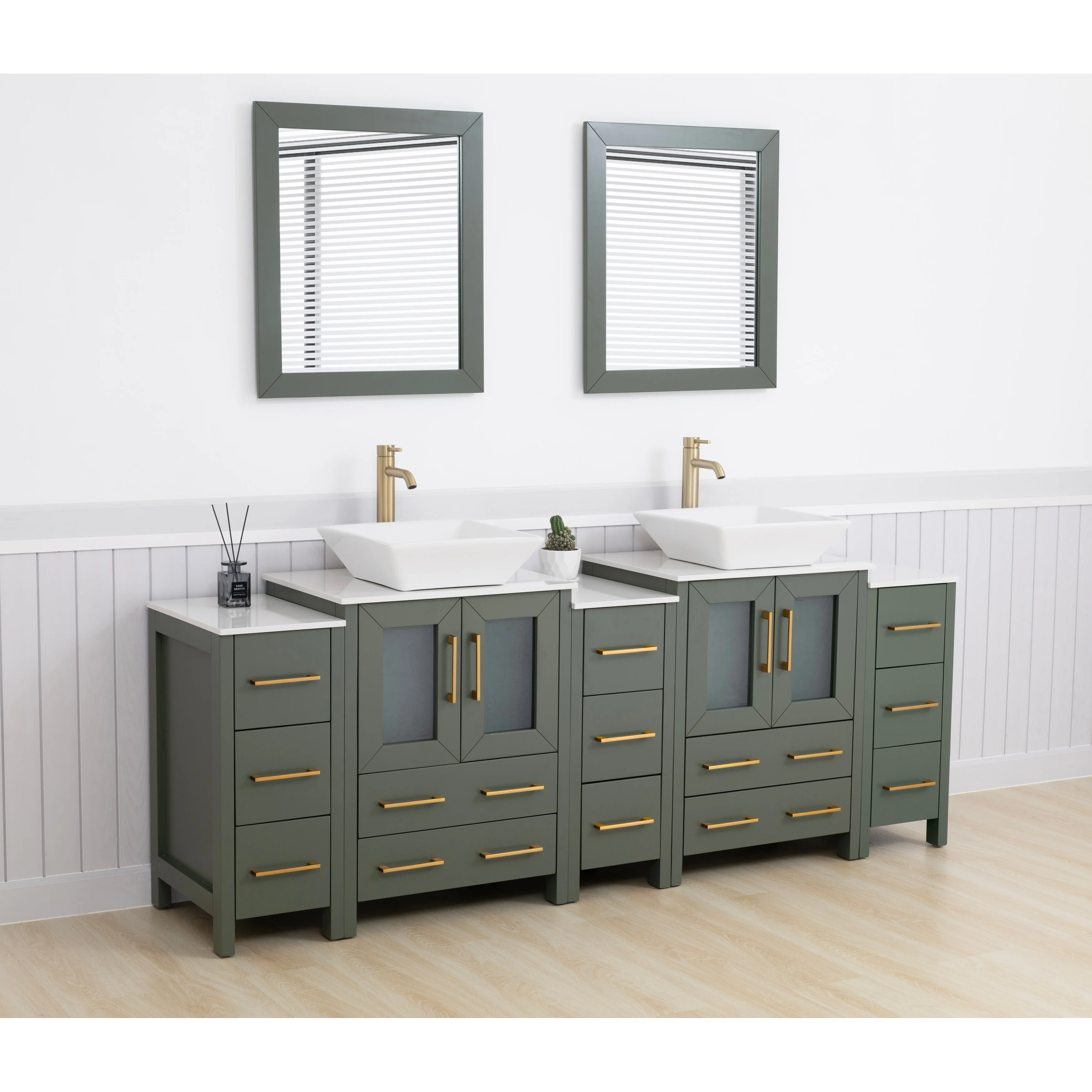 Vanity Art 84-Inch Double Sink Bathroom Vanity Set with Engineered Marble Top and Free Mirror - 84 W X 18.5 D X 31.1 H