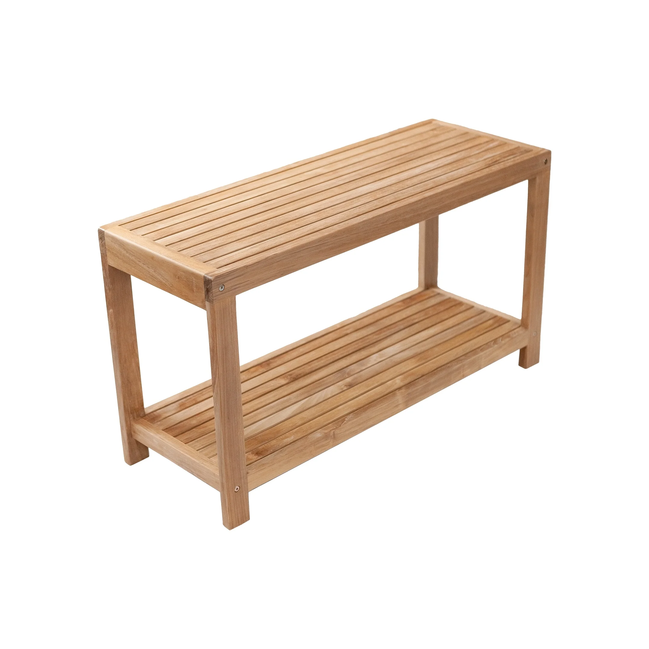 Nordic Style Natural Teak Spa Bench with Shelf 35″ - Beige