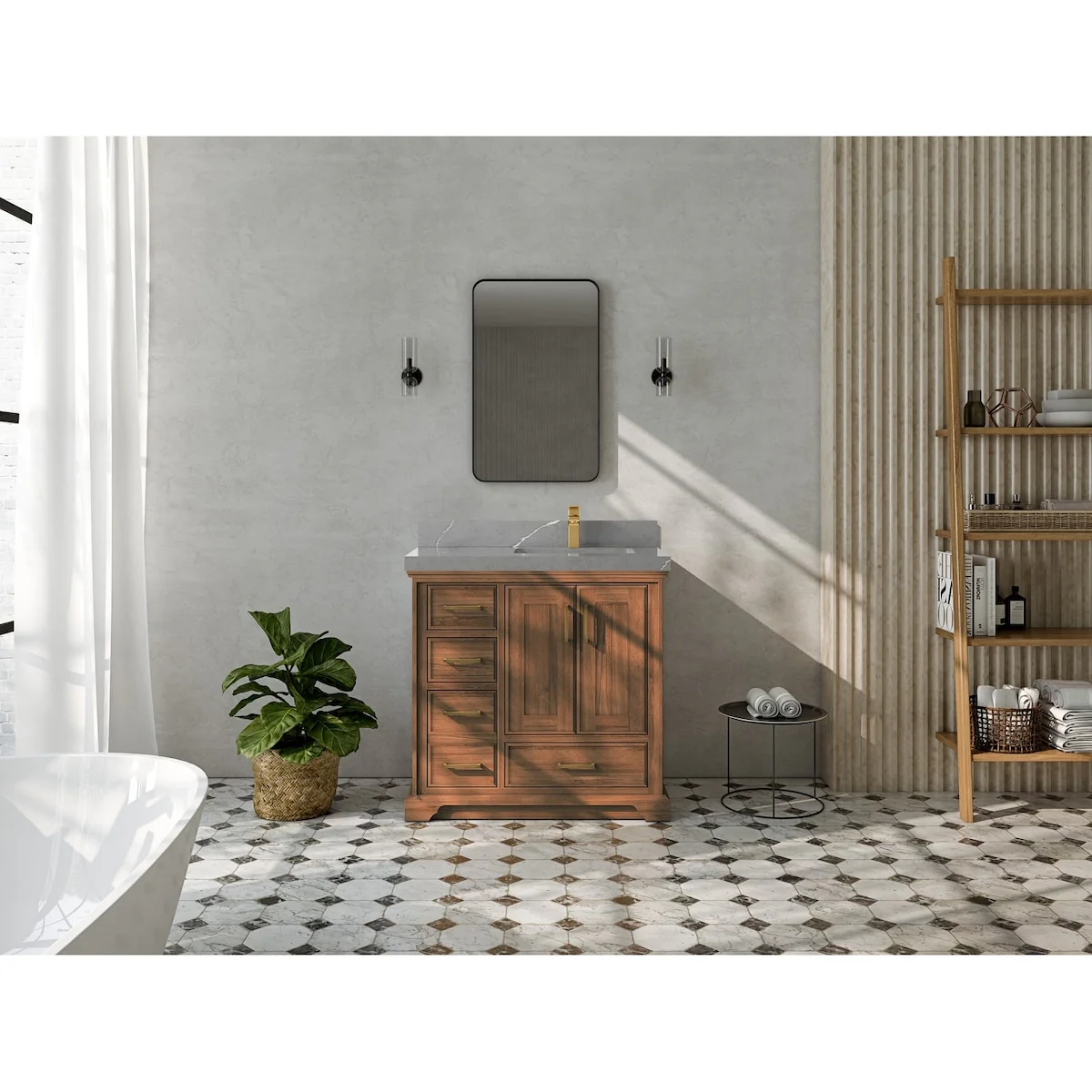 Willow Collections 36 in. W x 22 in. D Charlotte Teak Right Offset Sink Bathroom Solid Teak Vanity with Countertop