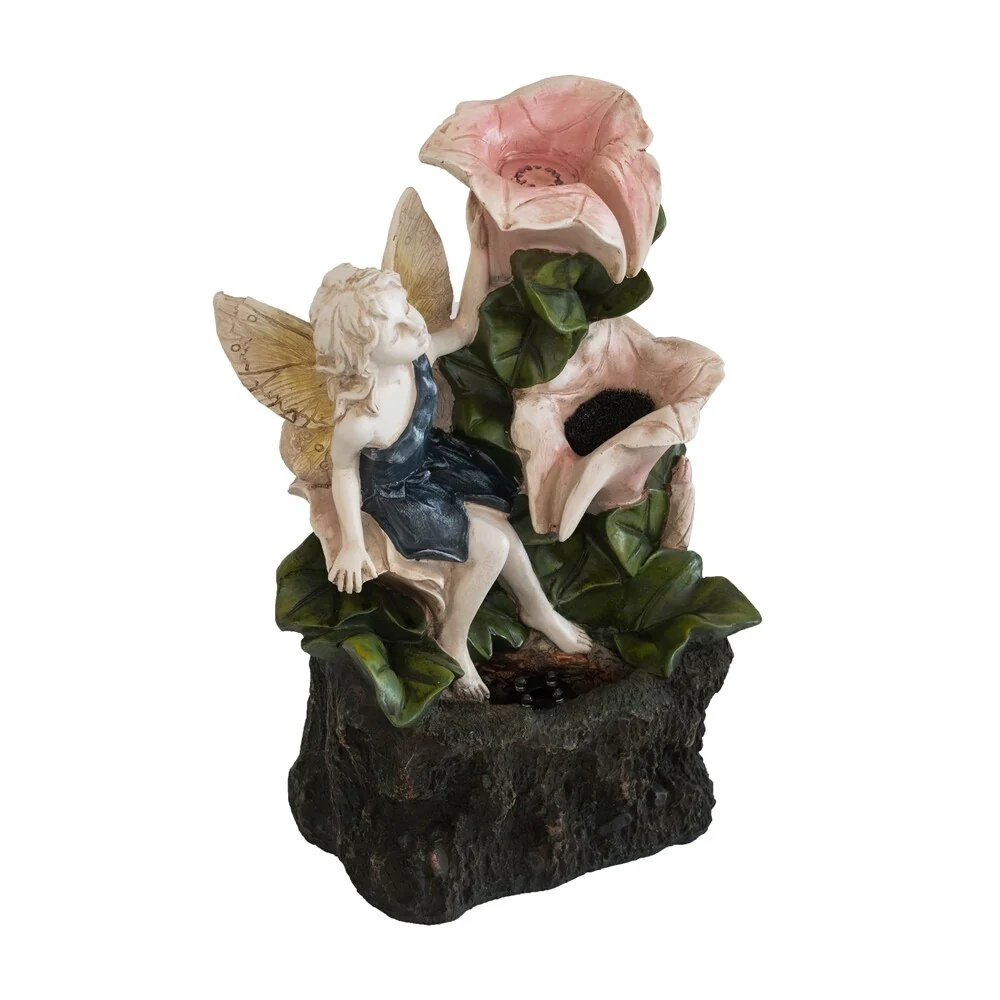 Angel Girl with Pink Flower Design 3 Tier Tabletop Water Fountain