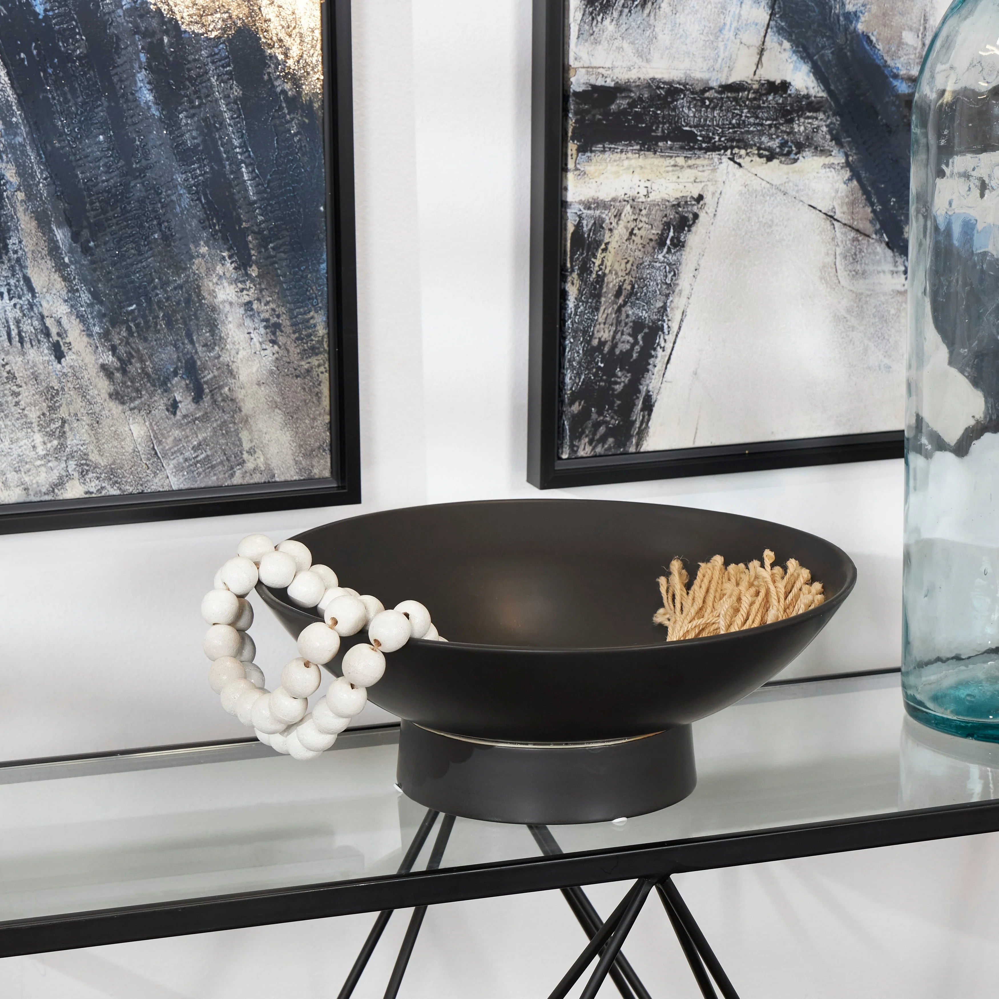 Black or White Ceramic Wide Decorative Bowl with Elevated Base