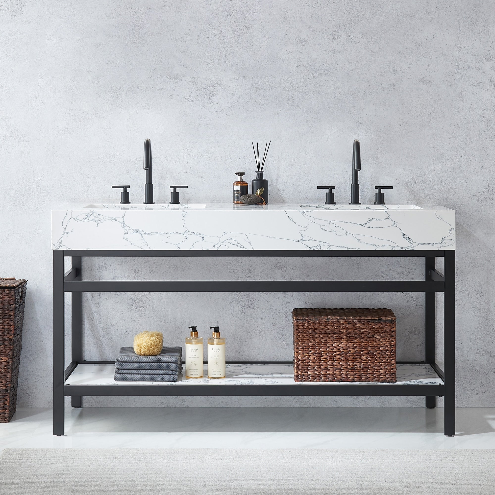 Ecija Bath Vanity, Metal Support with Composite Stone Top, no Mirror