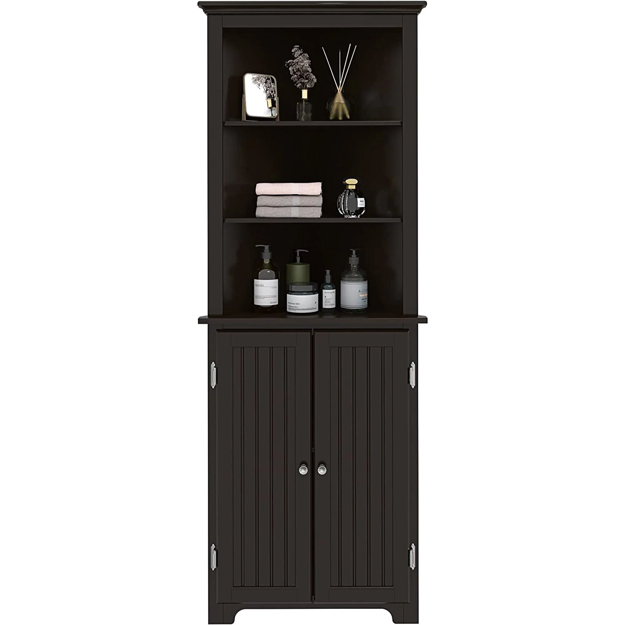 UTEX Tall Corner Cabinet, Free Standing Corner Storage Cabinet with Doors and Adjustable Shelves
