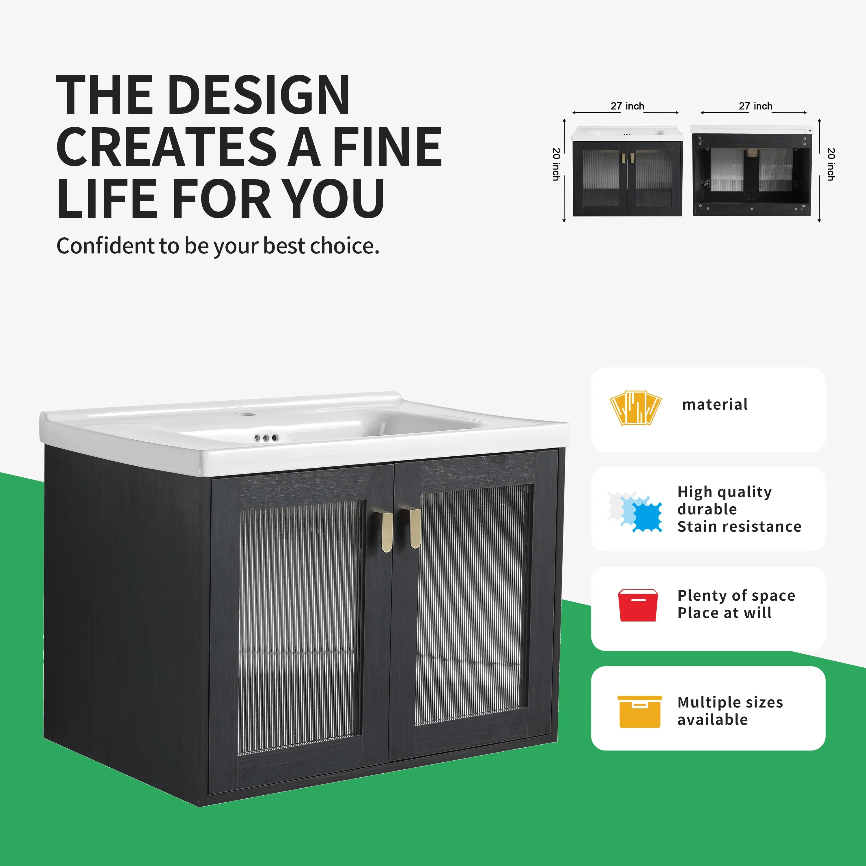 BNK 28/ 32/36/40 Inch Single Sink Bathroom Vanity with Soft Close Door, Modern Floating Vanity