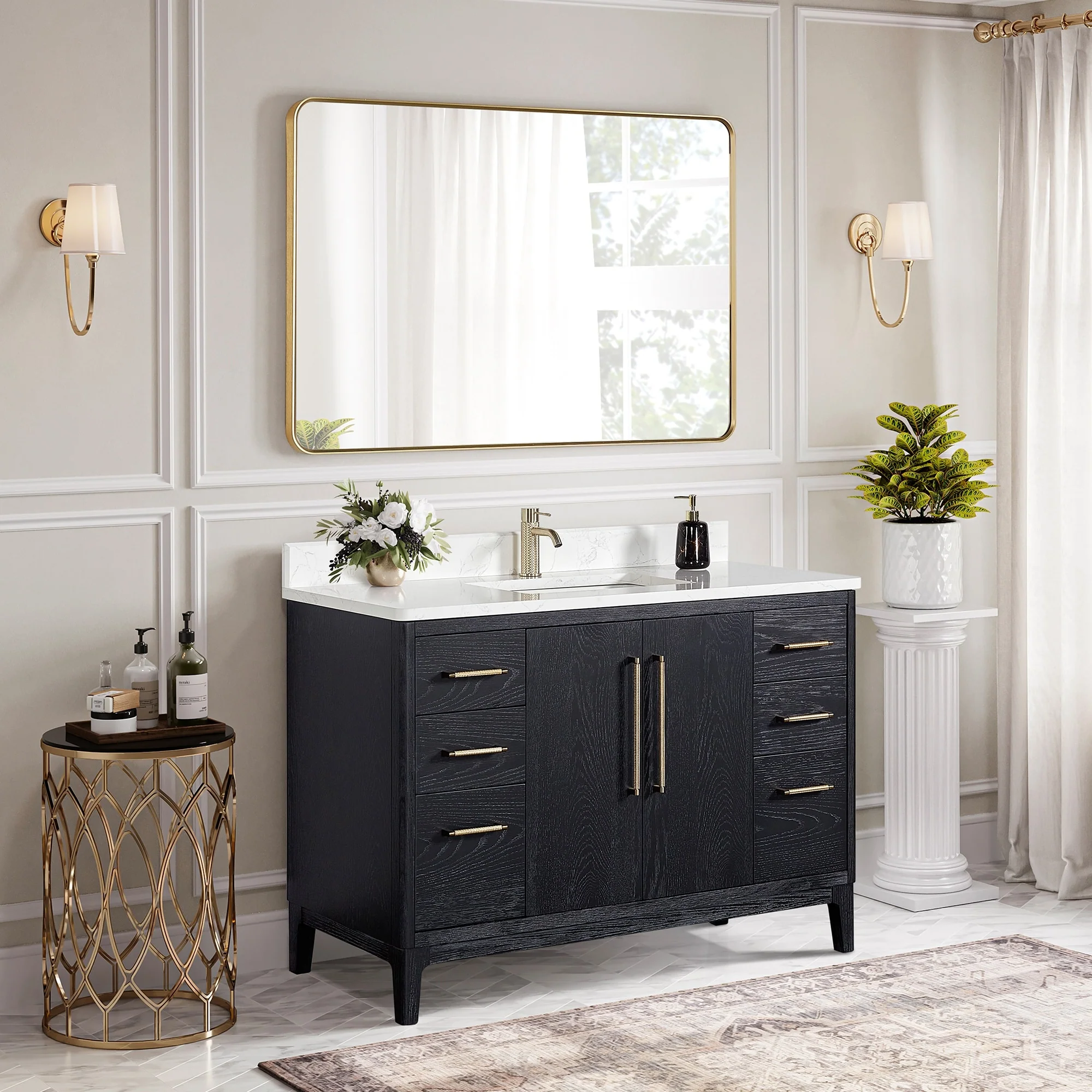 Gara Single Bath Vanity with Composite Stone Top and Mirror