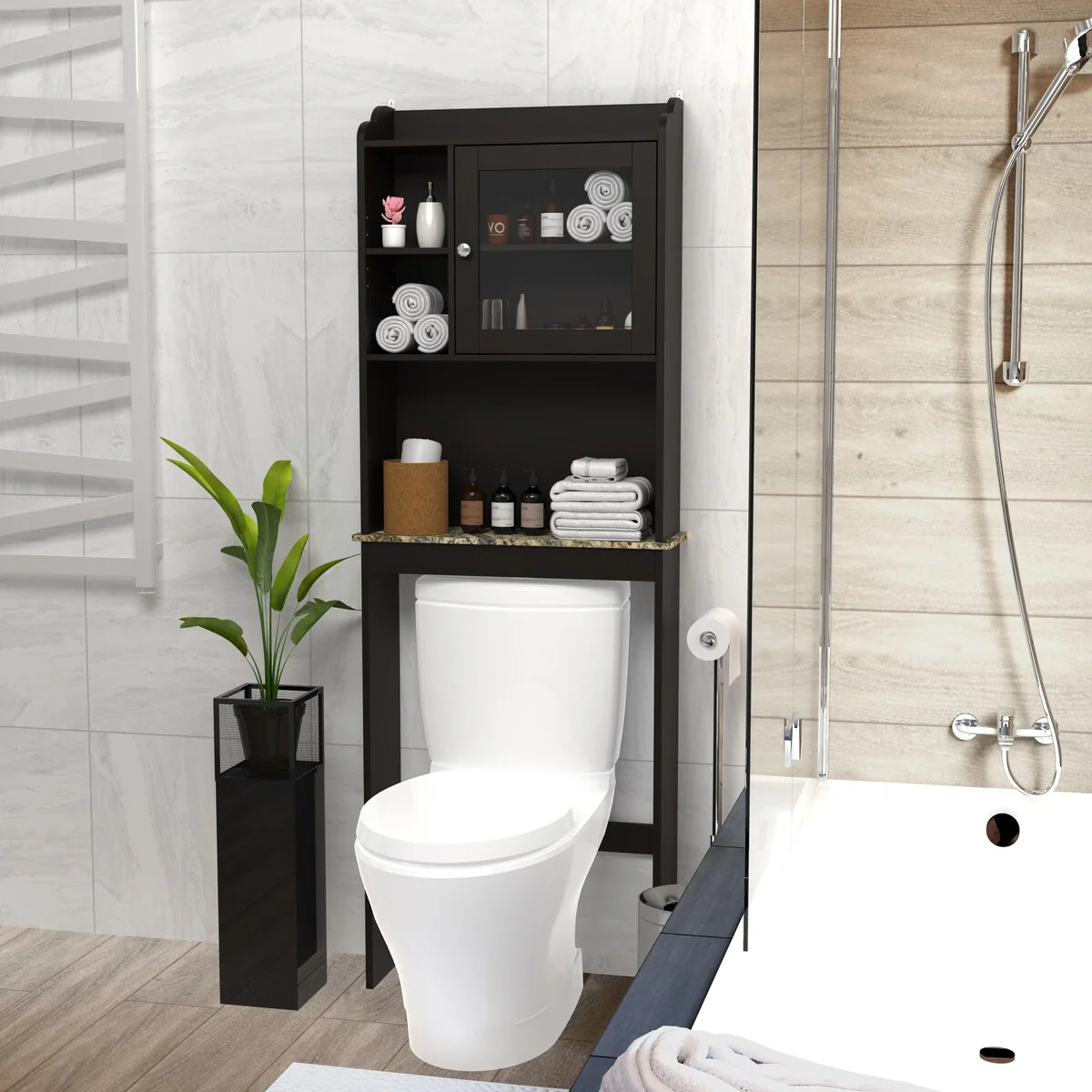 Modern Over The Toilet Space Saver Organization Wood Storage Cabinet for Home, Bathroom - Espresso