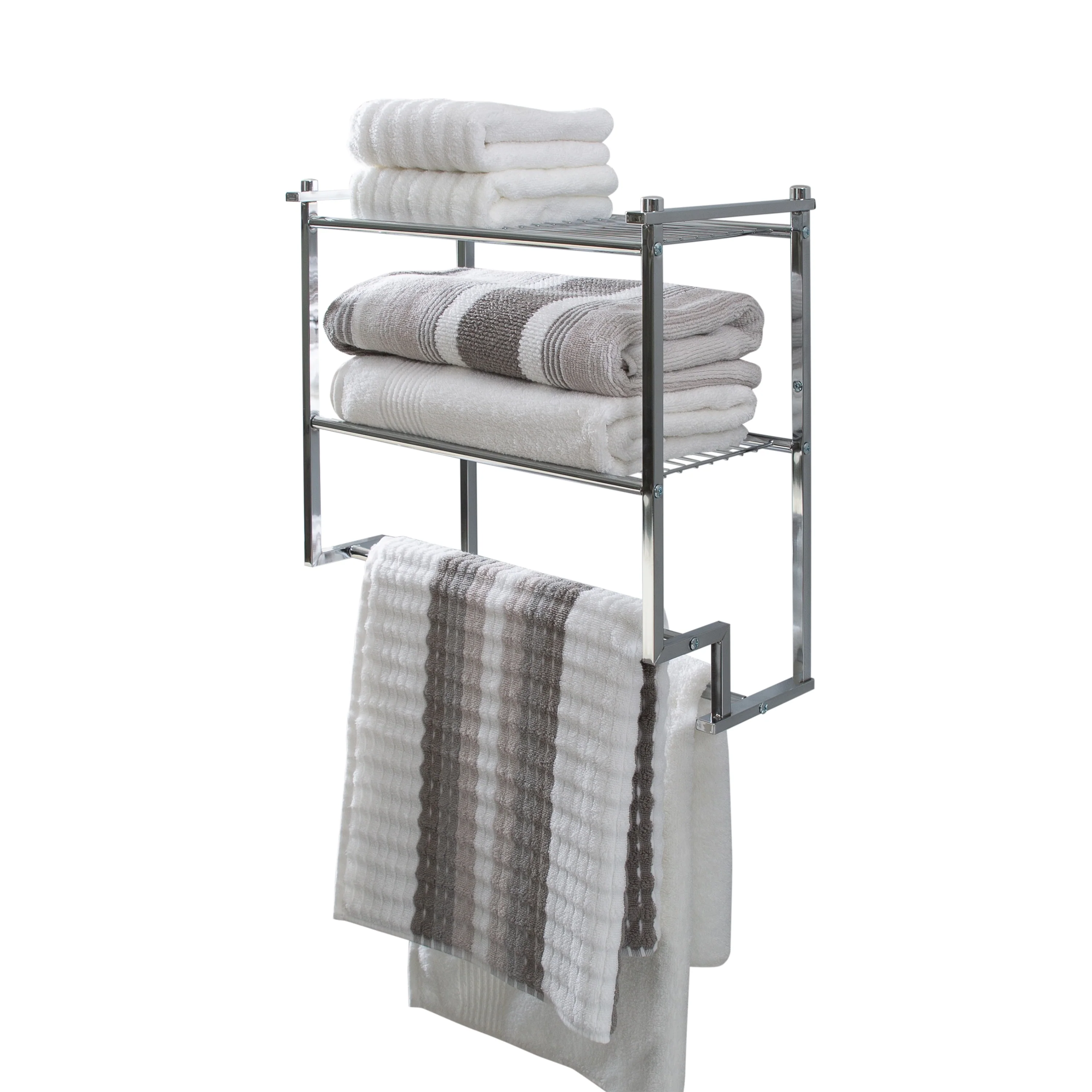 Organize It All 2 Tier Wall Mounted Shelf with Towel Rack - 17.6x9.6x18.2