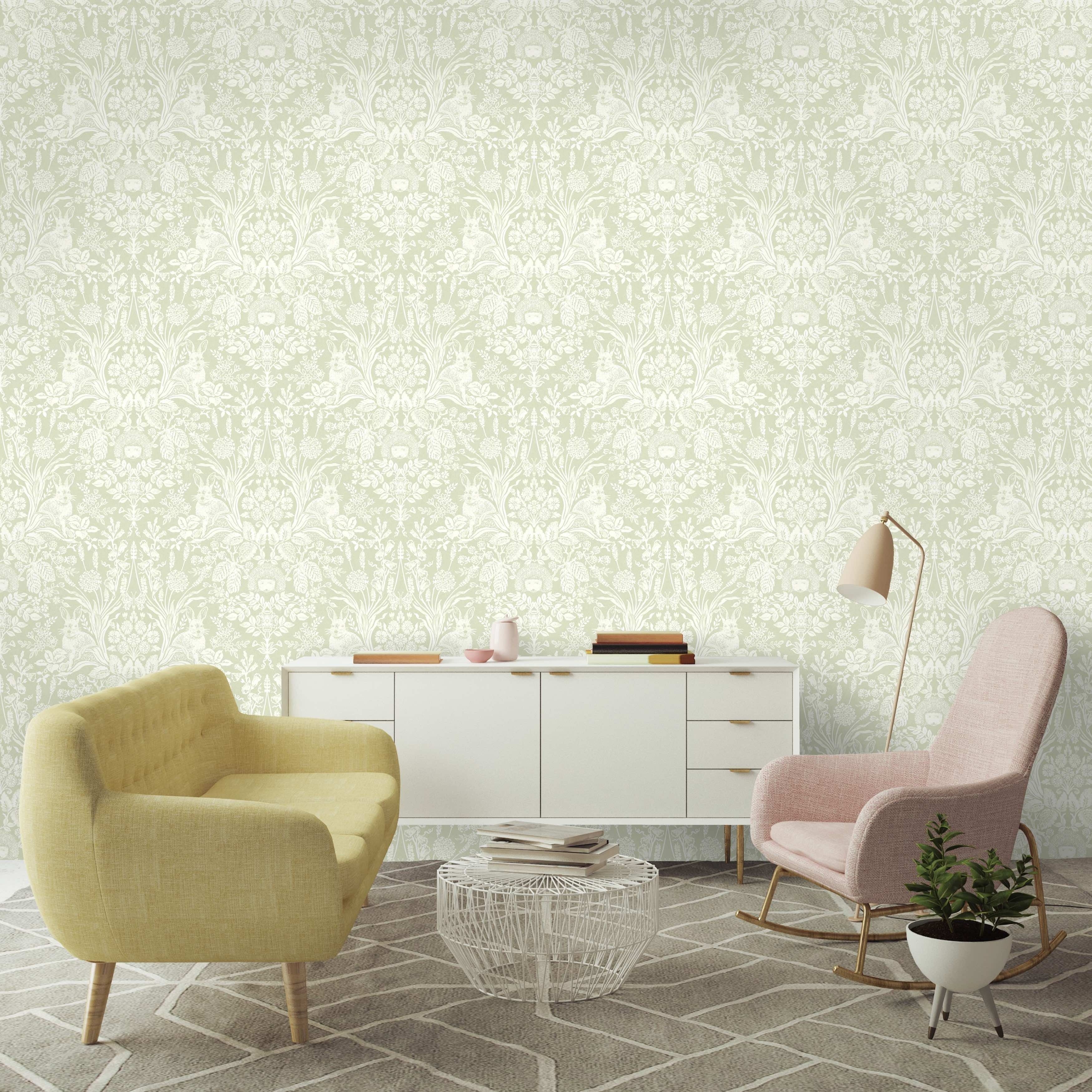 Woodland Damask Unpasted Wallpaper – 396in x 20.8in