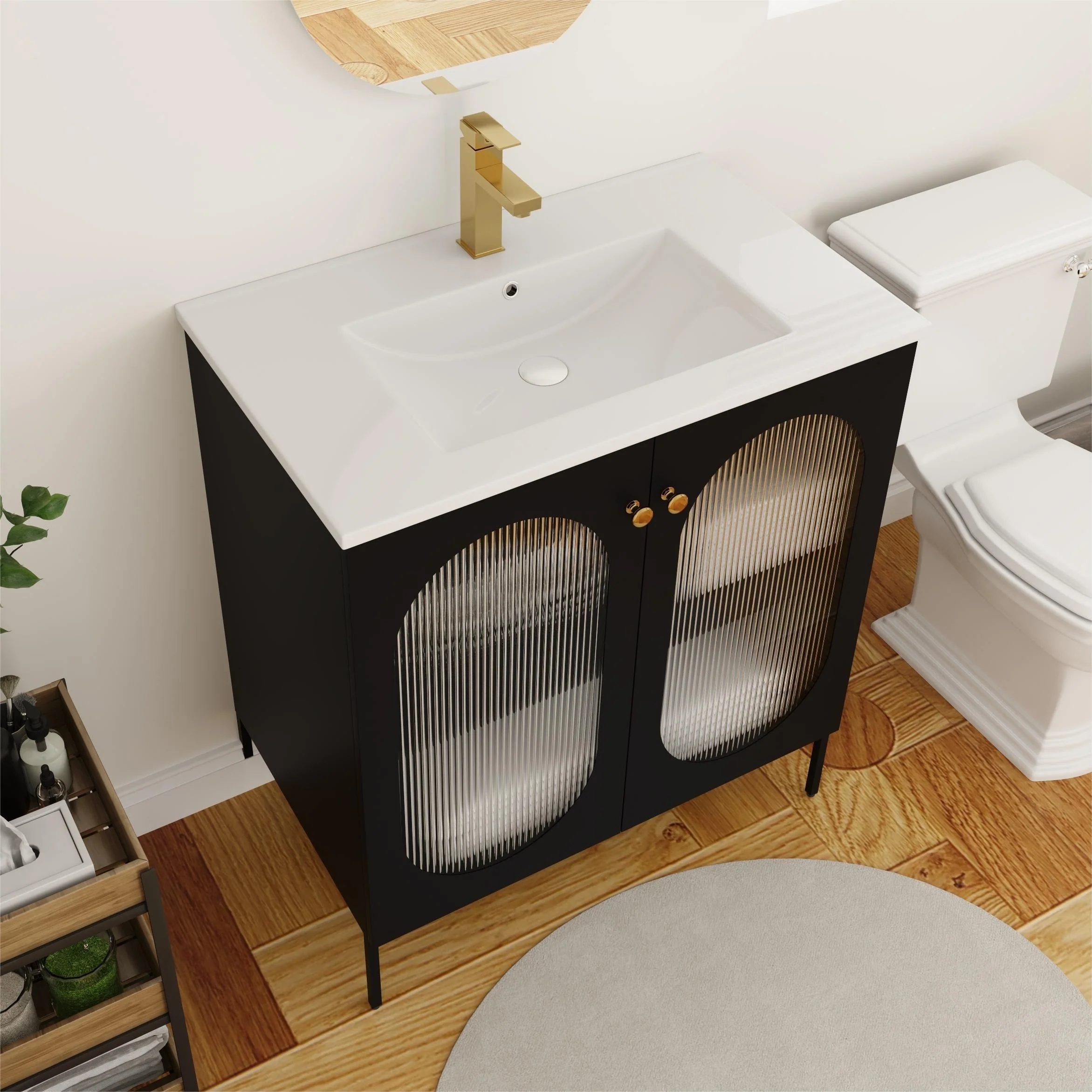 BNK 24/30 inch Freestanding Single Sink Bathroom Vanity with Soft Close Door and 1 adjustable shelf