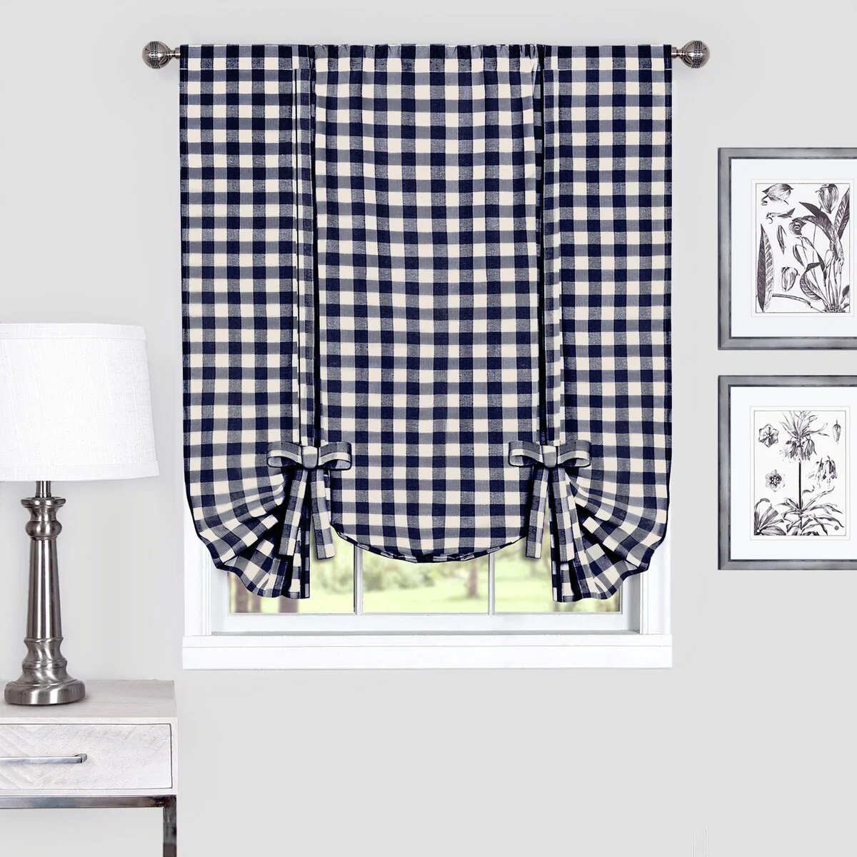 Achim Cotton Blend 63-inch Long Buffalo-check Window Tie-Up Shade