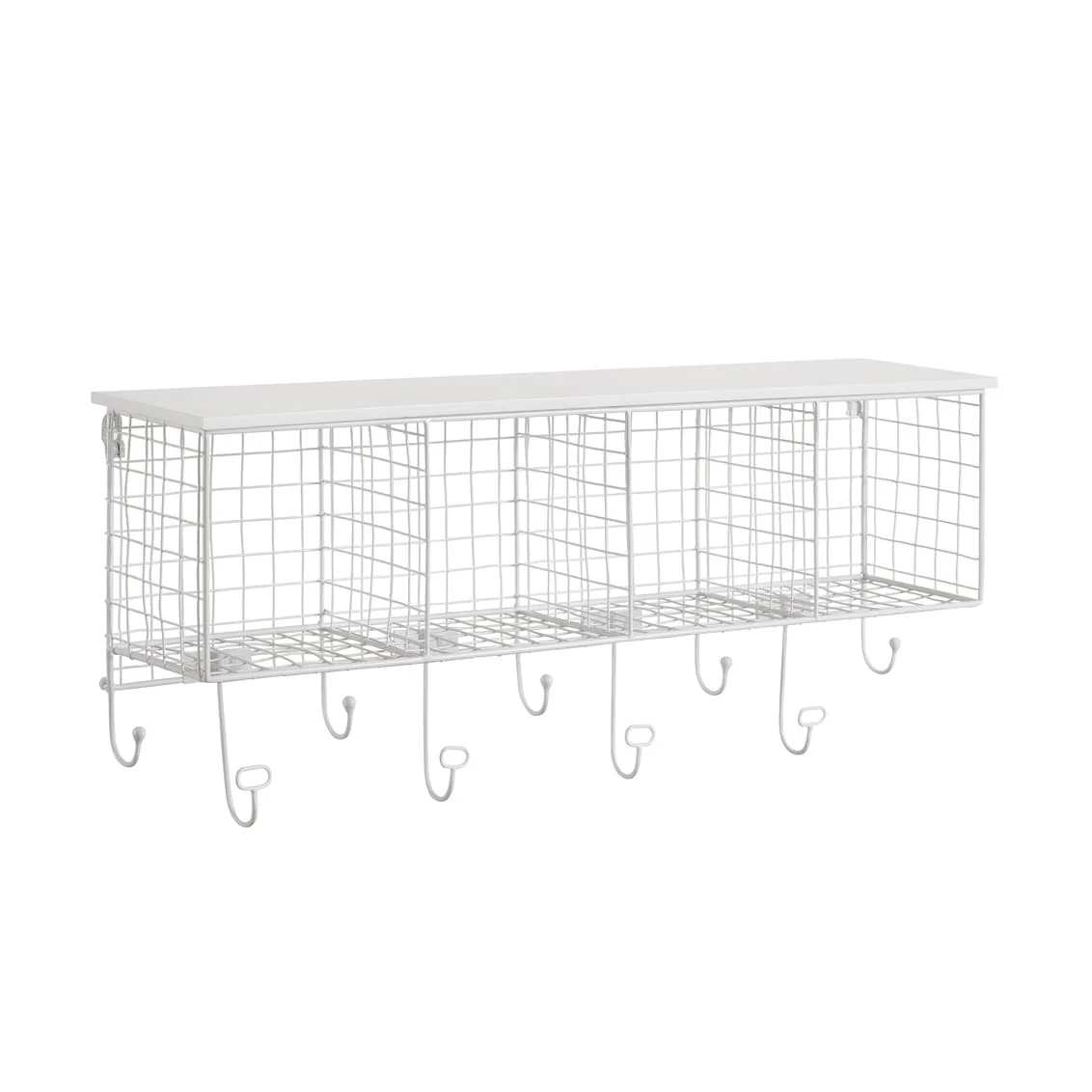 Linon Four Cubby Wall Shelf with Hooks