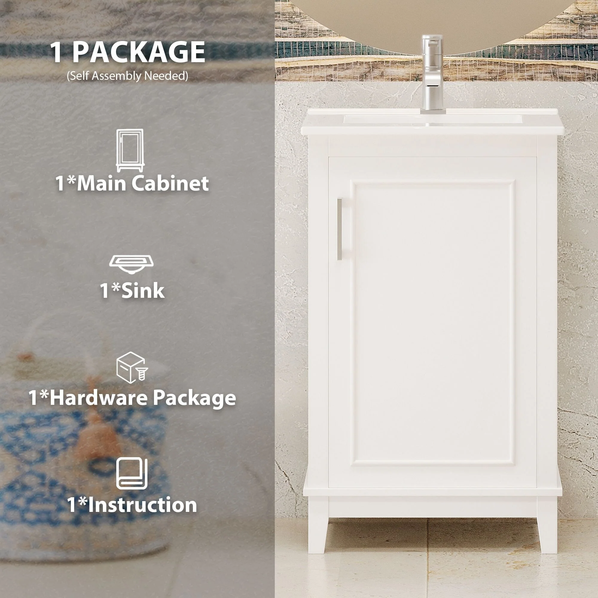 20 Inch Modern Bathroom Vanity with Ceramic Sink Small Space Cabinet