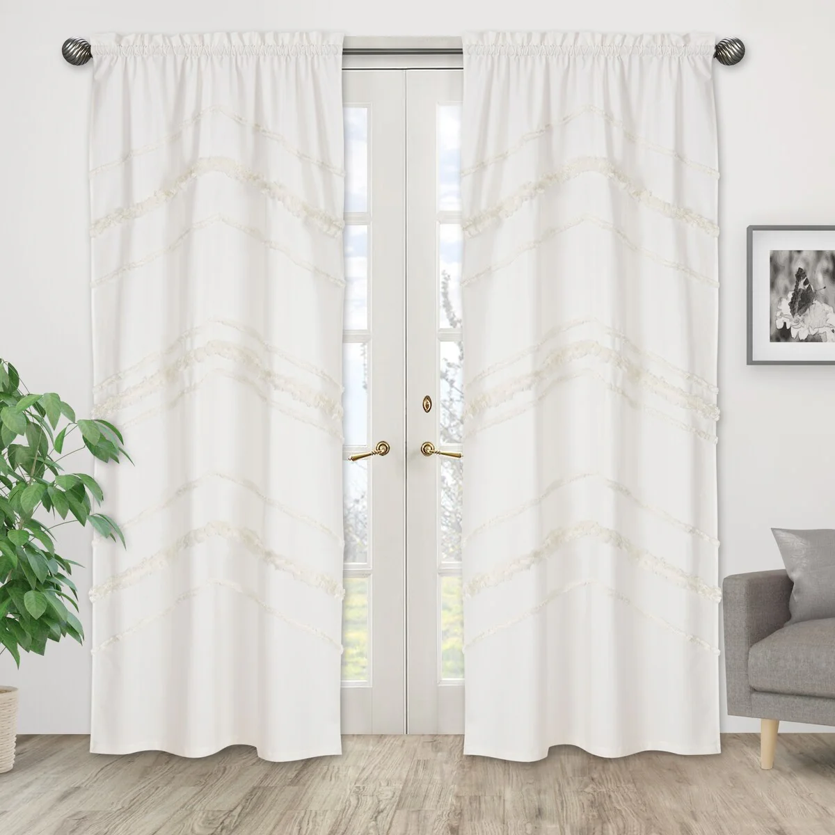 Sweet Jojo Designs Ivory Bohemian Boho Chic 84in Window Treatment Curtain Panel Pair Farmhouse Minimalist Macrame Tufted Fringe