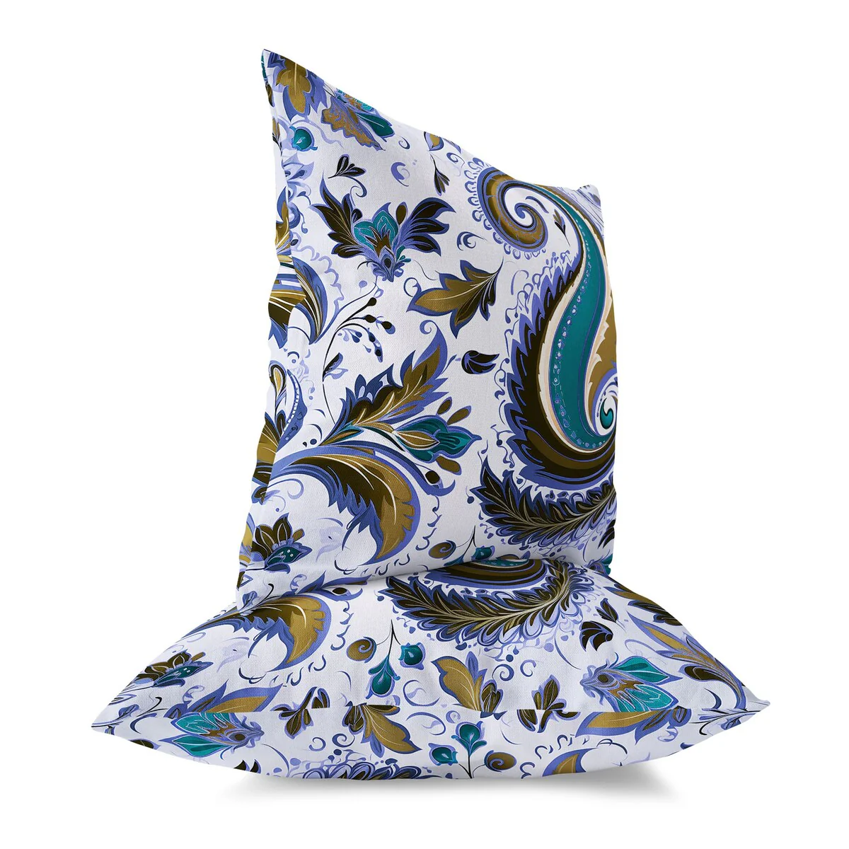Blue And Olive Lavish Paisley Indoor/Outdoor Throw Pillow Zipper