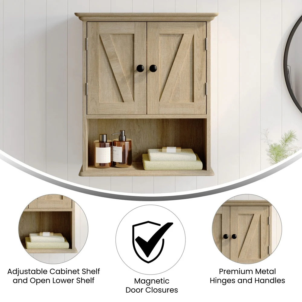 Farmhouse Wall Mount Medicine Cabinet with Adjustable Shelf and Dual Doors