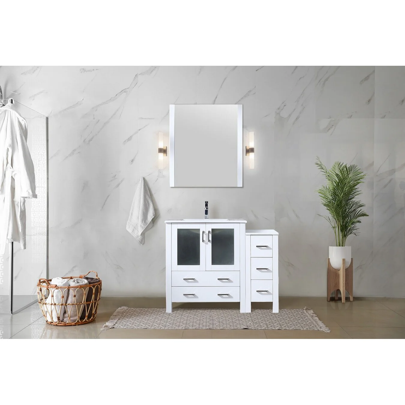 Volez Bath Vanity with Side Cabinet and Mirror