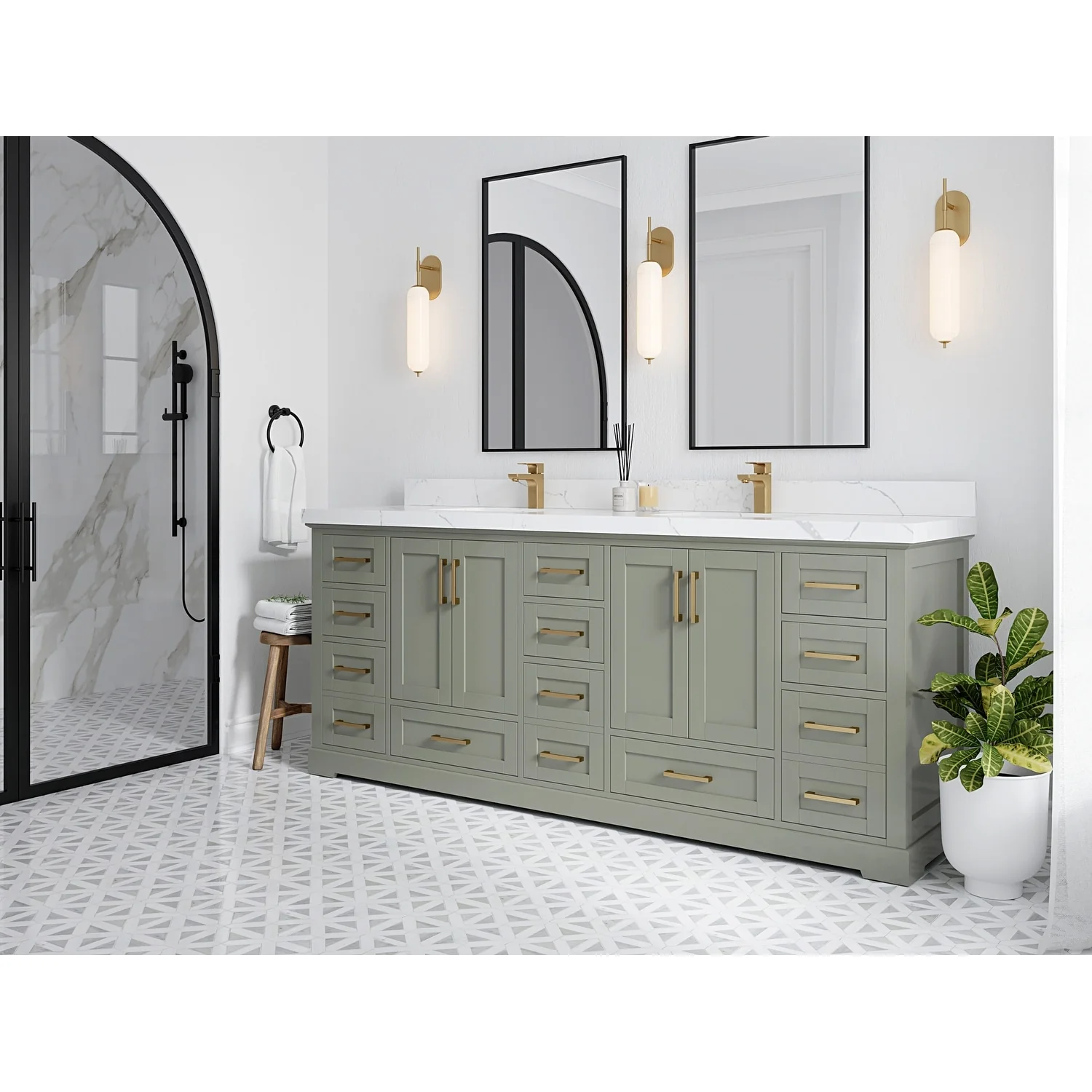 Willow Collection 84 in W x 22 in D x 36 in H Boston Double Bowl Sink Bathroom Vanity with Countertop
