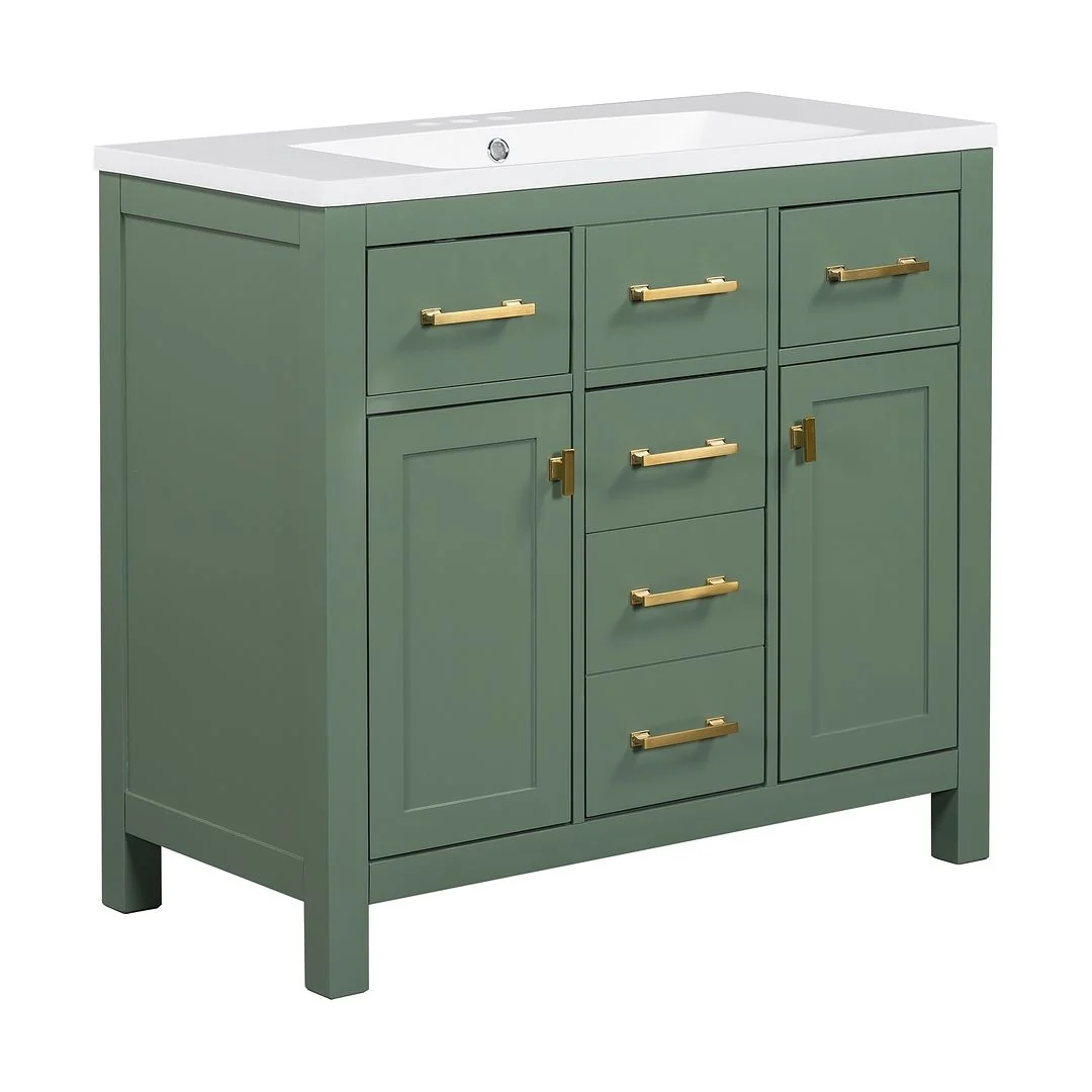 36'' Modern Freestanding Bathroom Vanity with Resin Sink Combo, 4 Drawers and 2 Cabinets