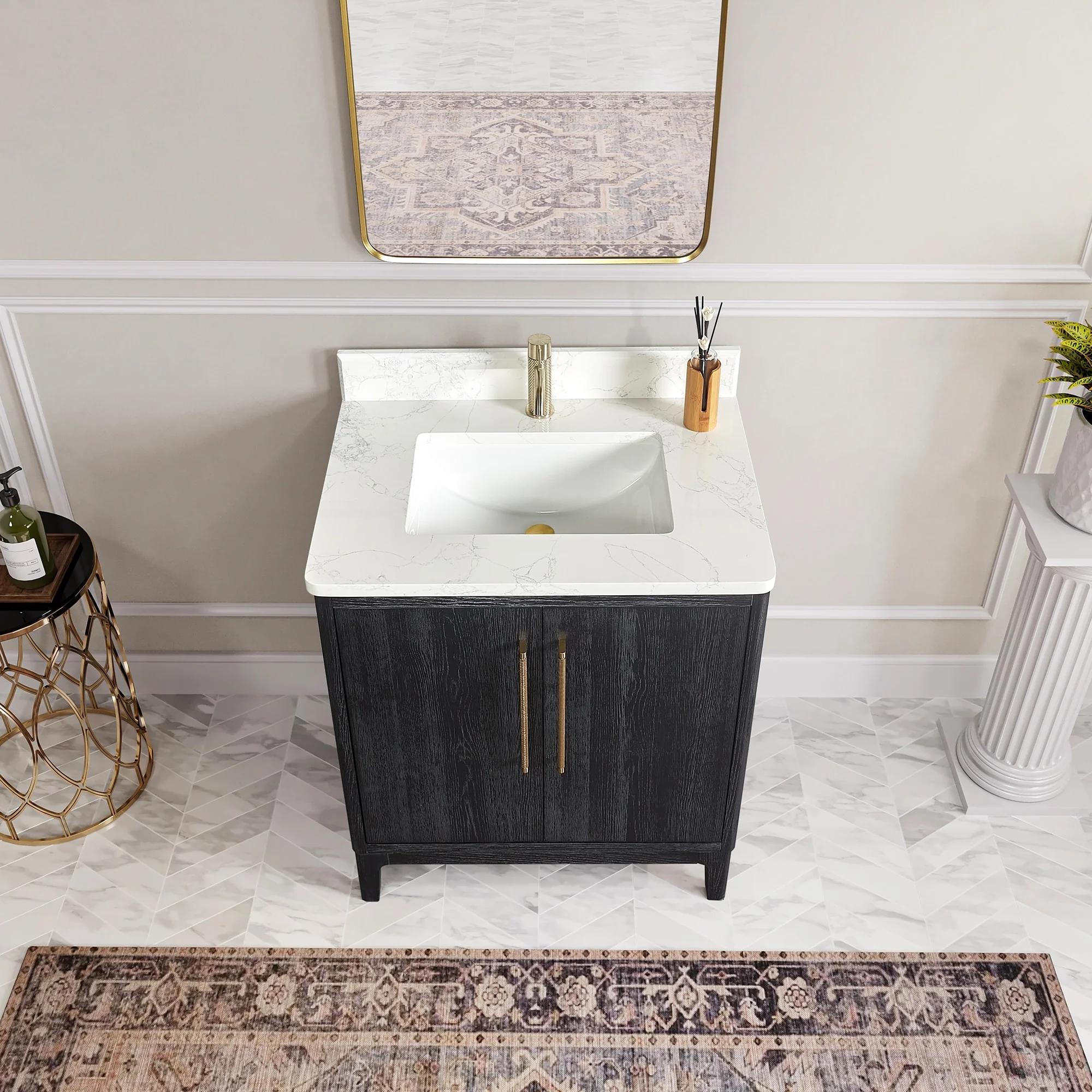 Gara Single Bath Vanity with Composite Stone Top and Mirror