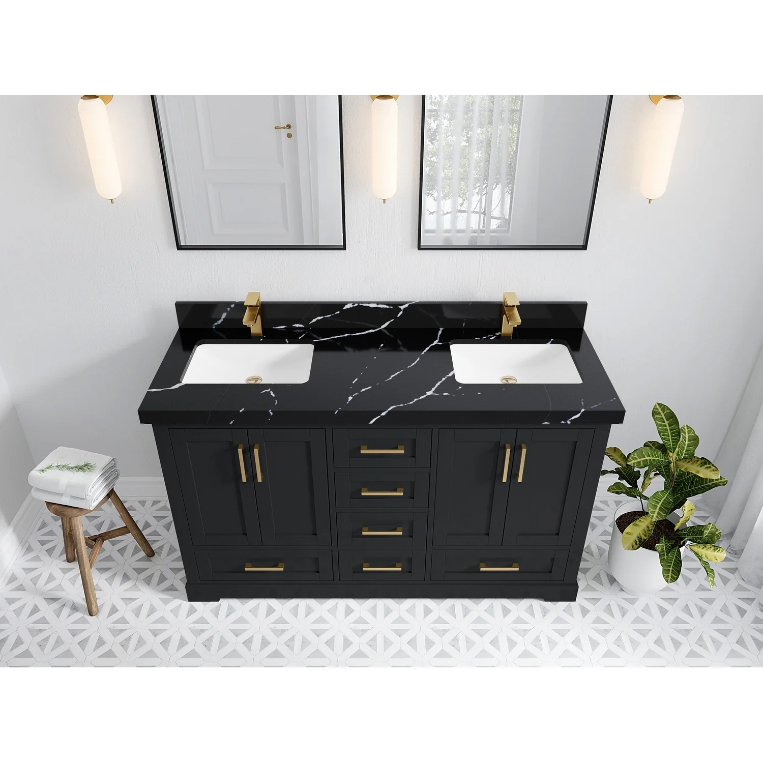 Willow Collection 60 in W x 22 in D x 36 in H Boston Double Bowl Sink Bathroom Vanity with Countertop