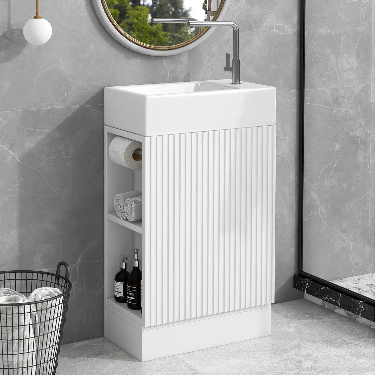 18.6 in. W x 10.6 in. D x 33.2 in. H Bathroom Vanity with Sink and Two-tier Shelves