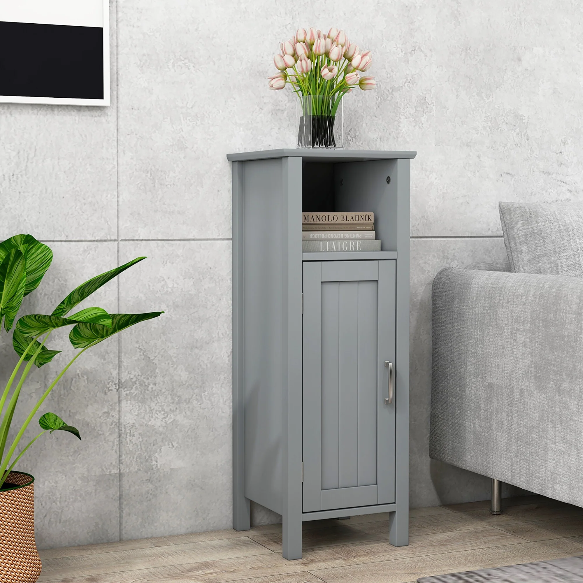 Gymax Bathroom Storage Organizer Narrow Floor Cabinet w/ 2-Tier