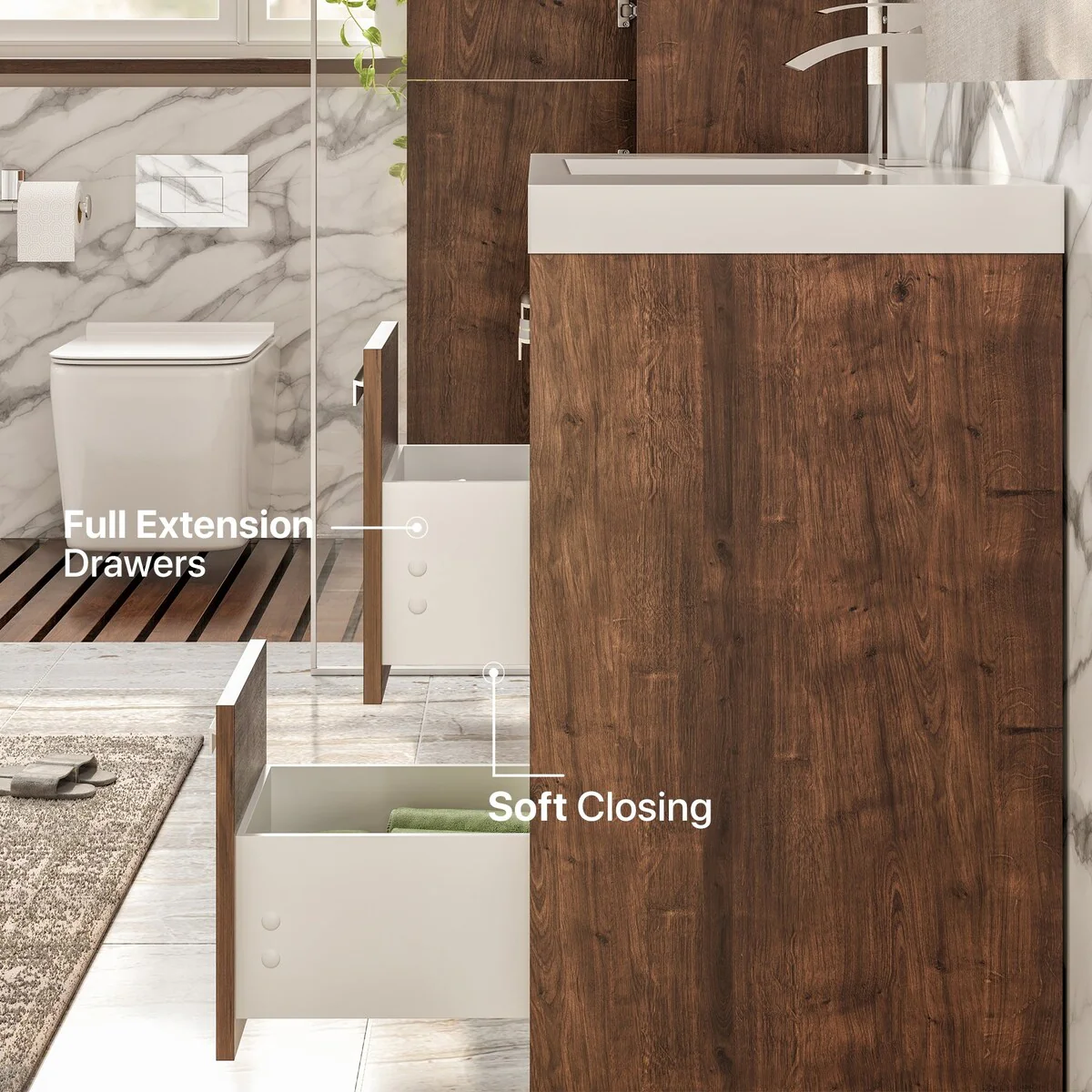 Eviva Lugano 48 inch Rosewood Modern Bathroom Vanity with White Integrated Acrylic Top