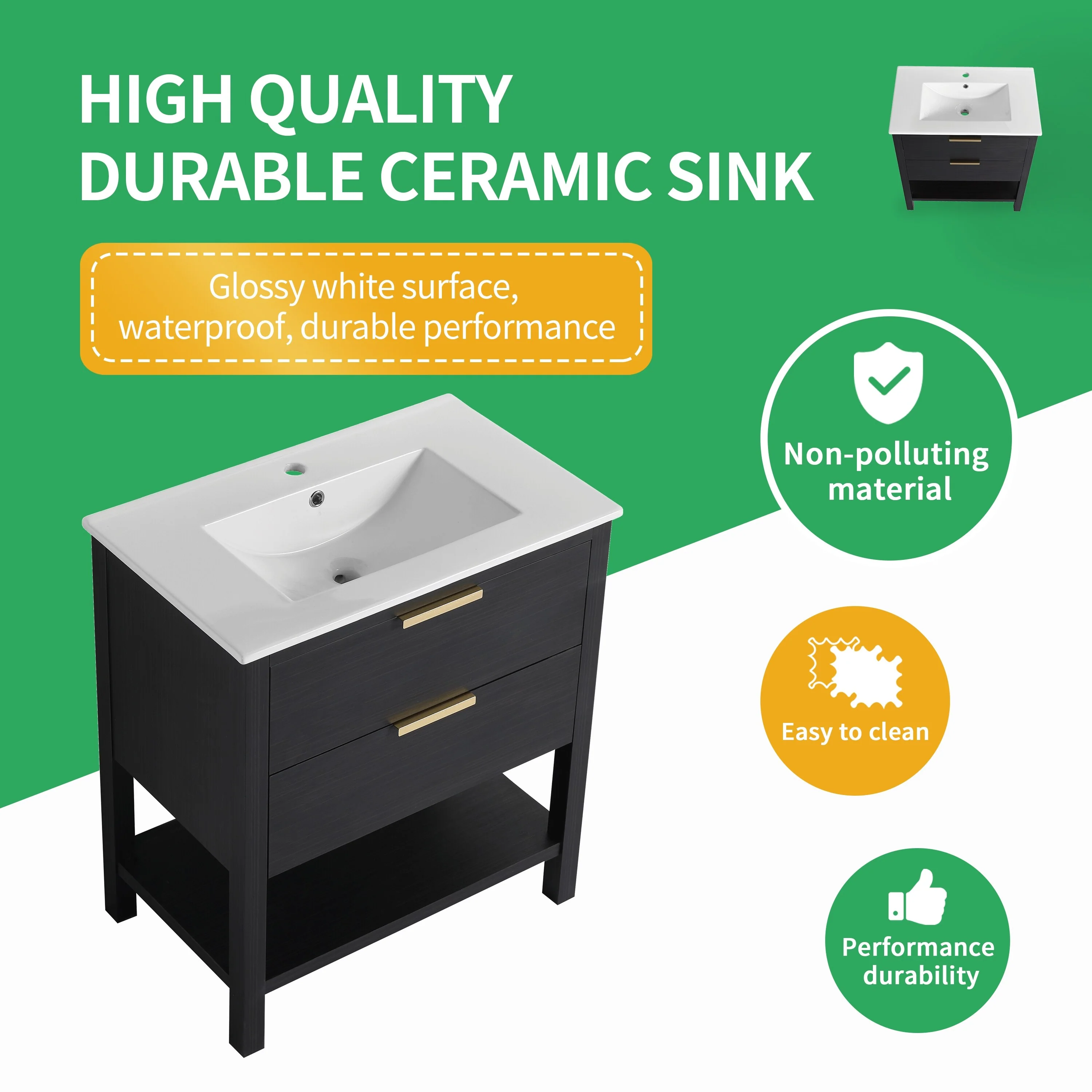 BNK 30/36 Inch Bathroom Vanity With Single Sink,Modern Bathroom Vanities With Soft Close Drawer And Shelf