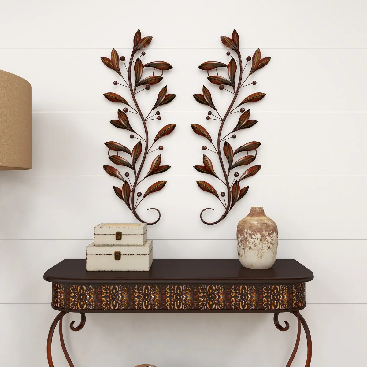 Metal Leaf Vine Home Wall Decor - Set of 2 Brown - Roche River Decor